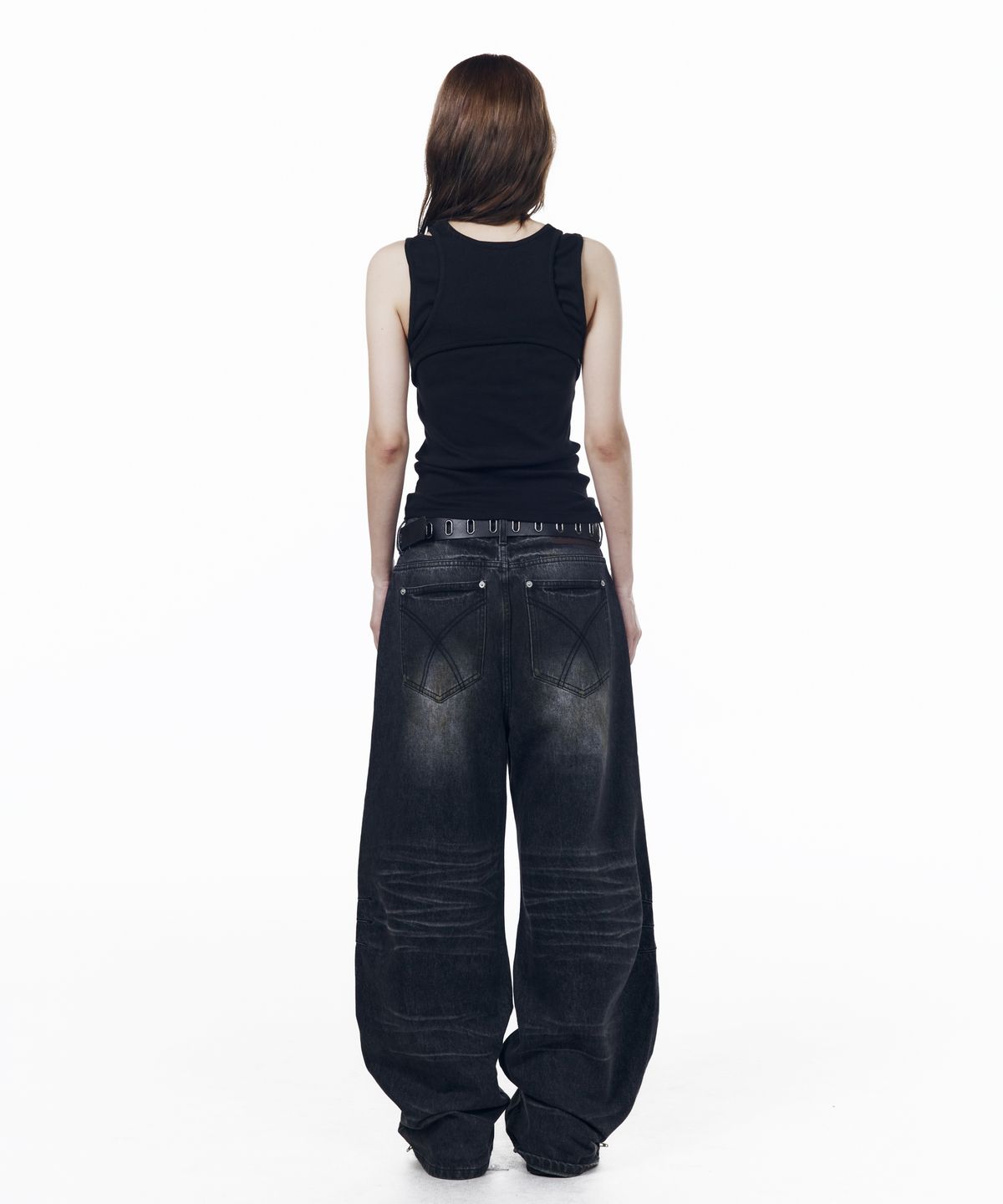 아캄(AAKAM) Washed Zipper Slit Denim Pants (Black)