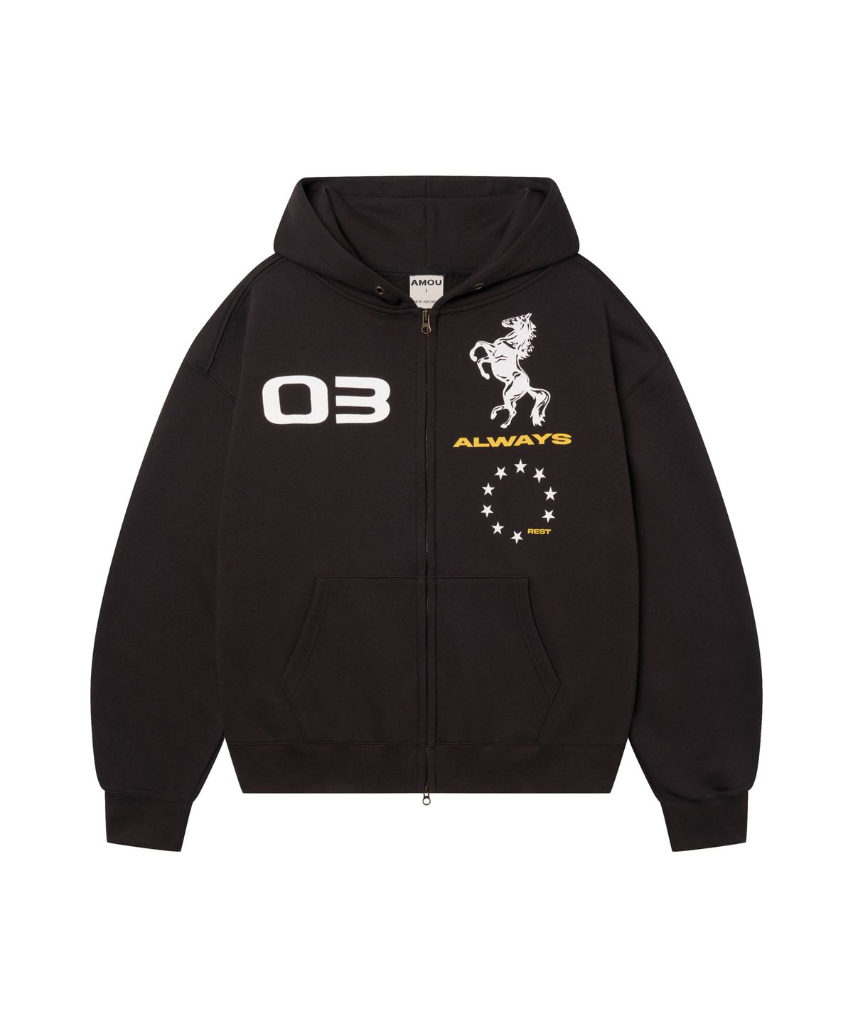 아모우(AMOU) AMOU Horse Hoodie Zip-up BLACK