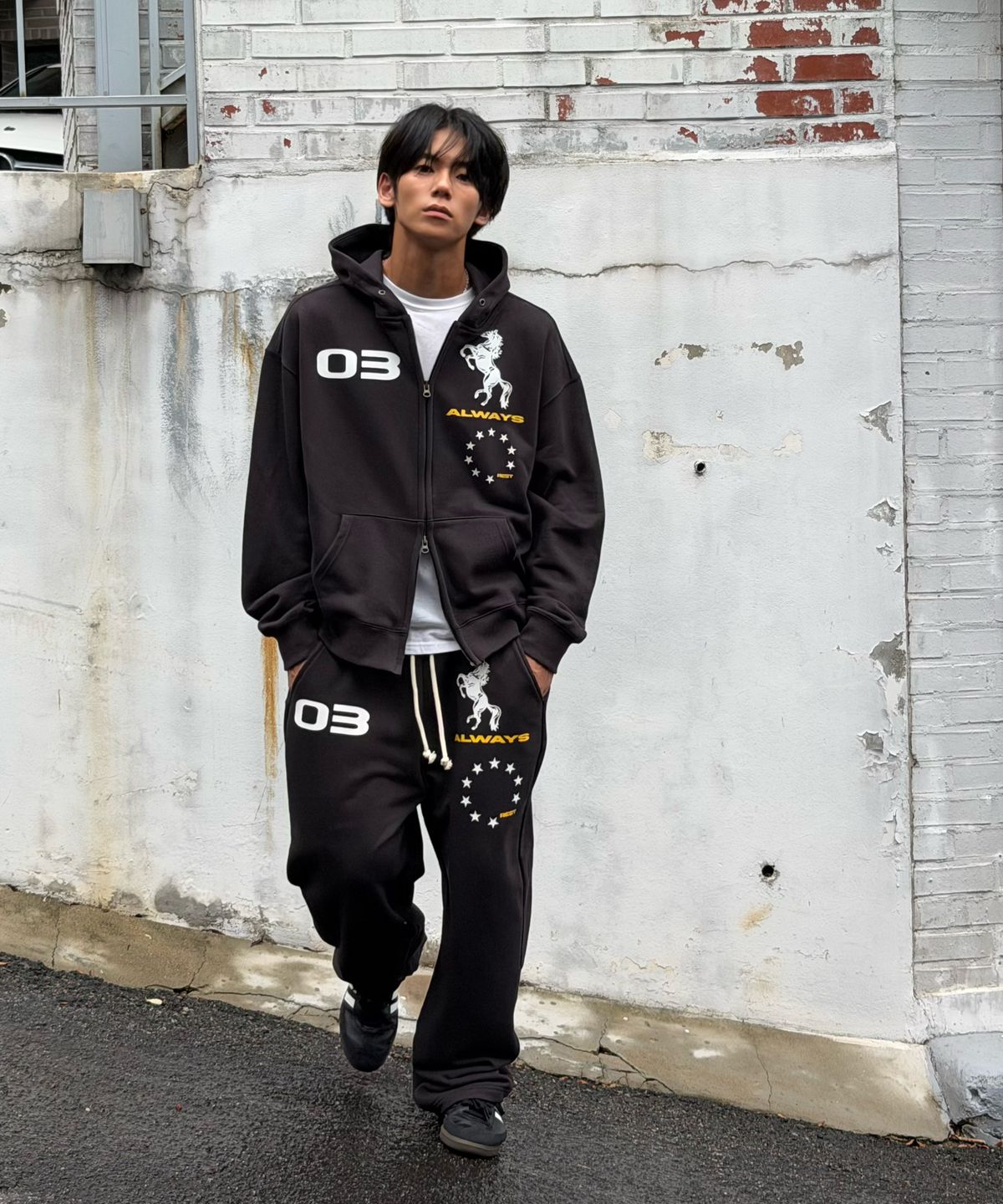 아모우(AMOU) AMOU Horse Hoodie Zip-up BLACK