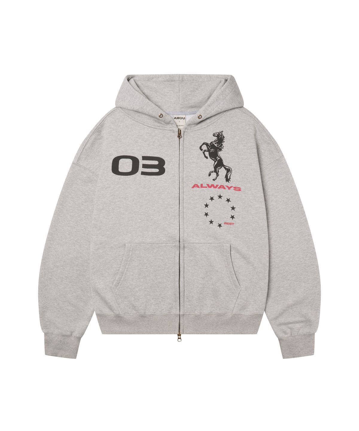 아모우(AMOU) AMOU Horse Hoodie Zip-up GRAY