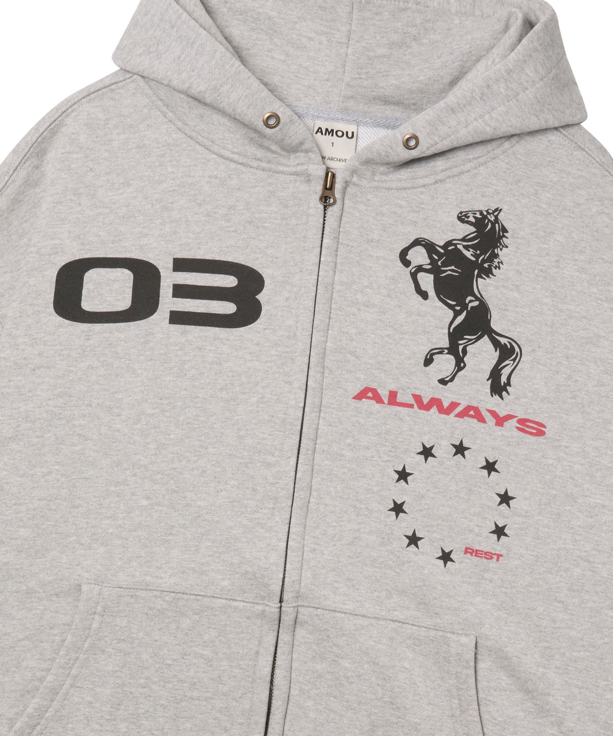 아모우(AMOU) AMOU Horse Hoodie Zip-up GRAY