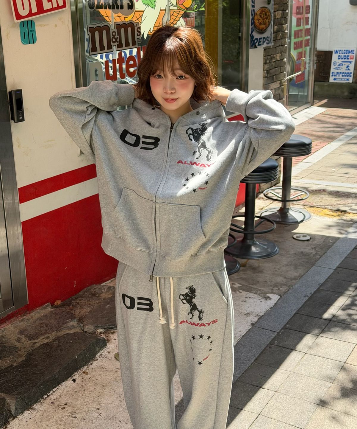 아모우(AMOU) AMOU Horse Hoodie Zip-up GRAY