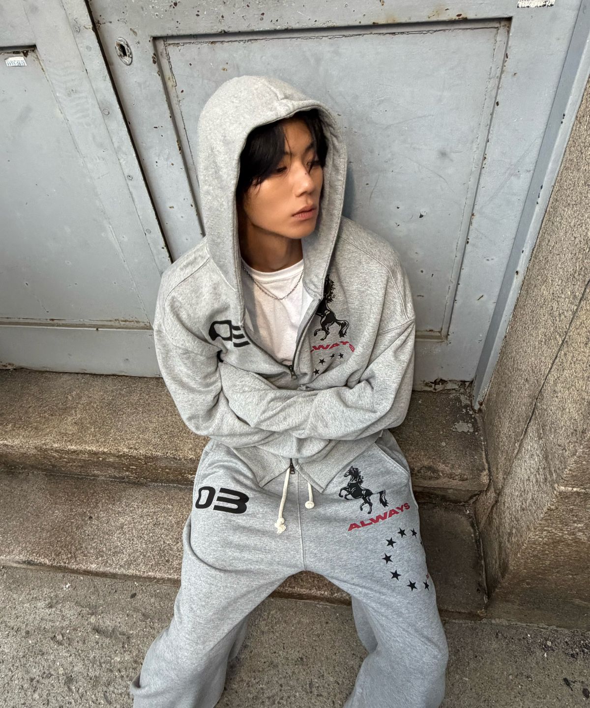 아모우(AMOU) AMOU Horse Hoodie Zip-up GRAY