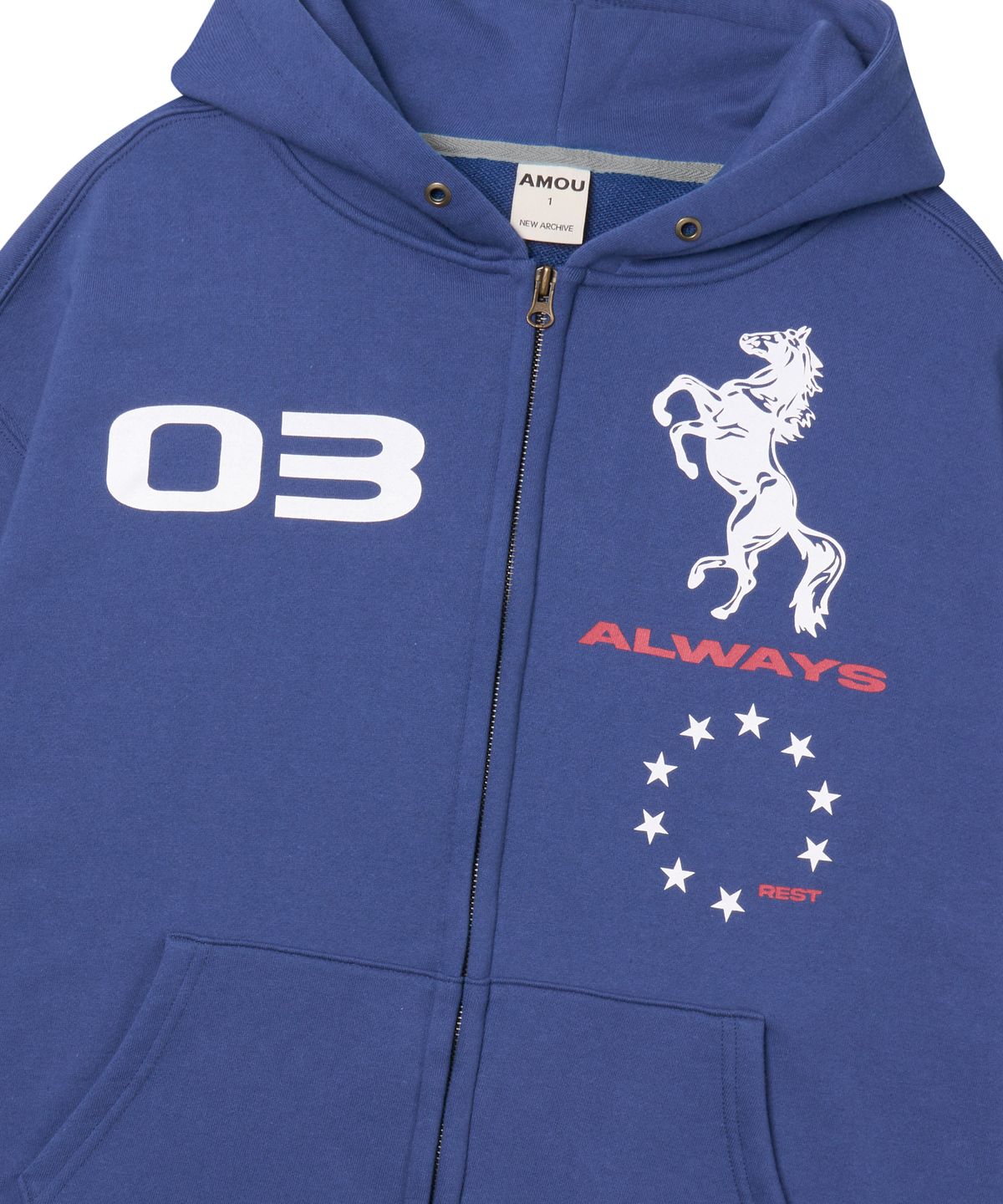 아모우(AMOU) AMOU Horse Hoodie Zip-up BLUE