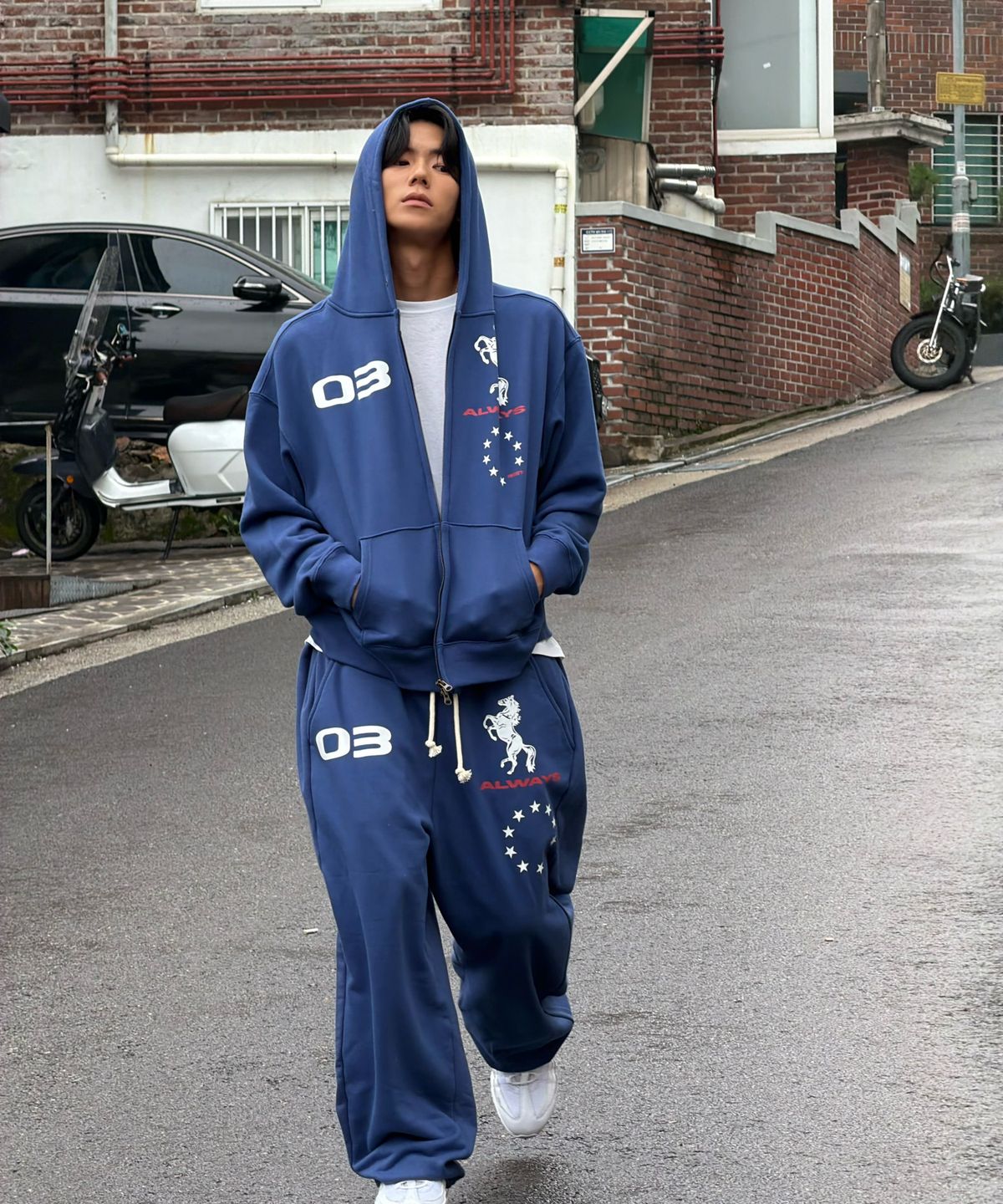 아모우(AMOU) AMOU Horse Hoodie Zip-up BLUE