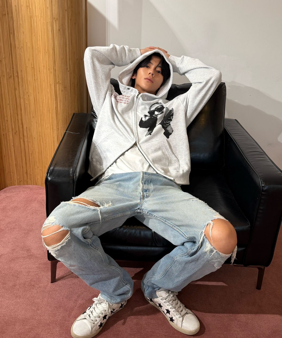 아모우(AMOU) Hotline Hoodie Zip-up WHITE GRAY