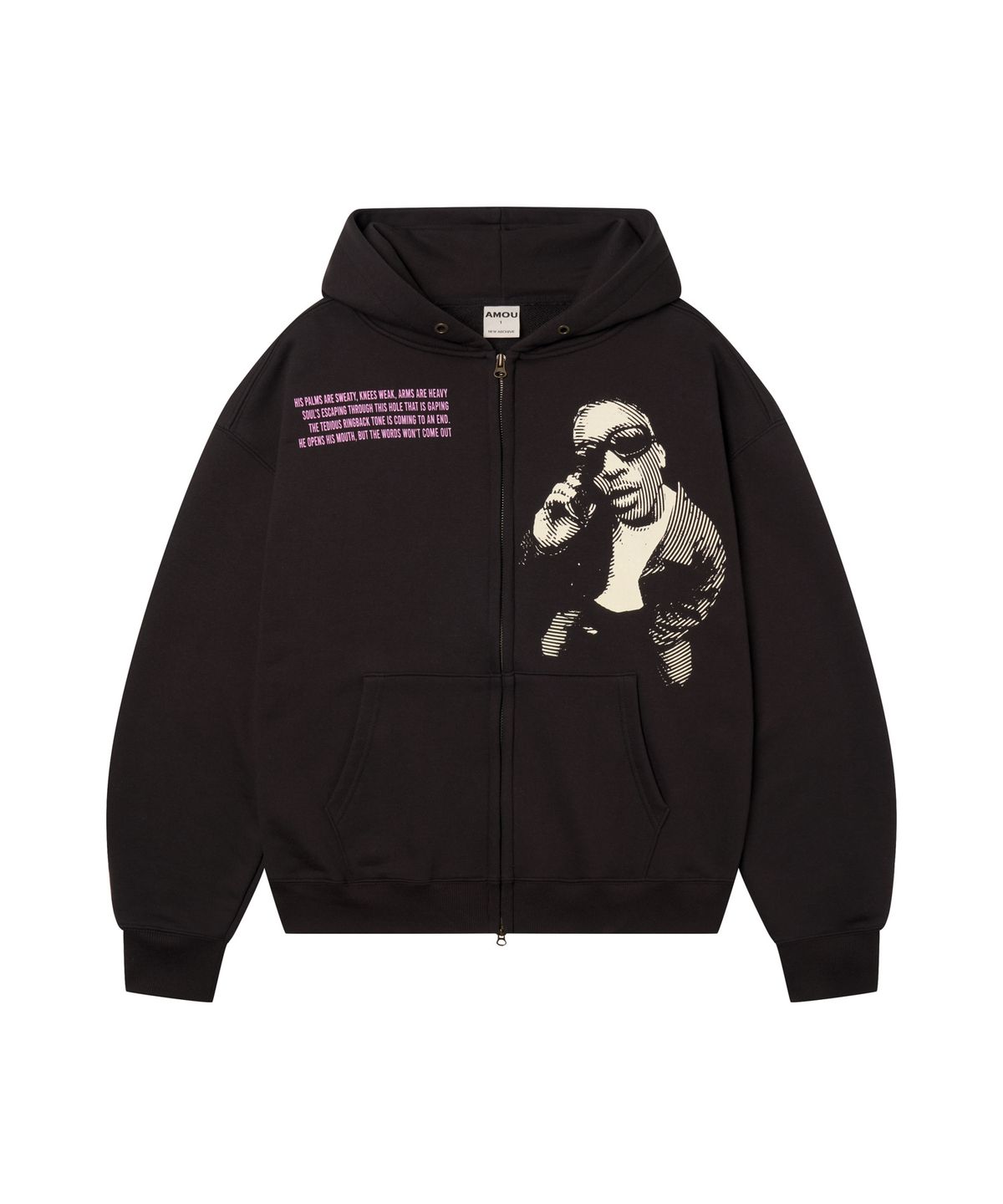 아모우(AMOU) Hotline Hoodie Zip-up BLACK