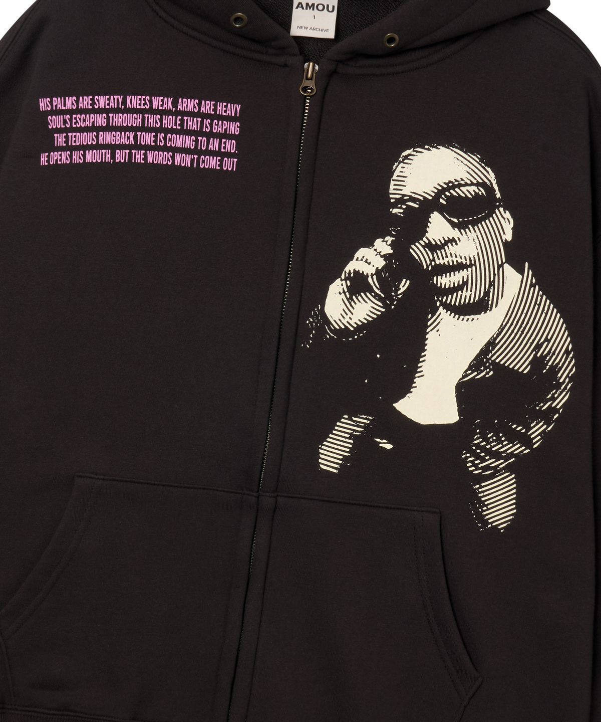 아모우(AMOU) Hotline Hoodie Zip-up BLACK