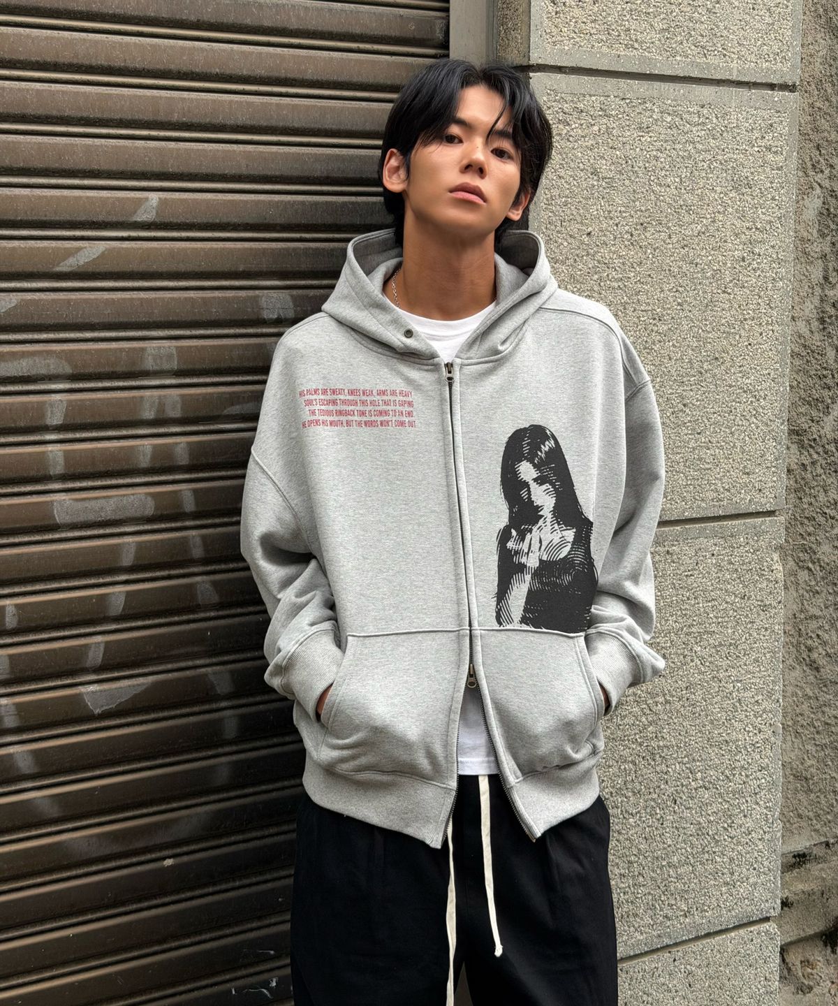 아모우(AMOU) Call back Hoodie Zip-up WHITE GRAY