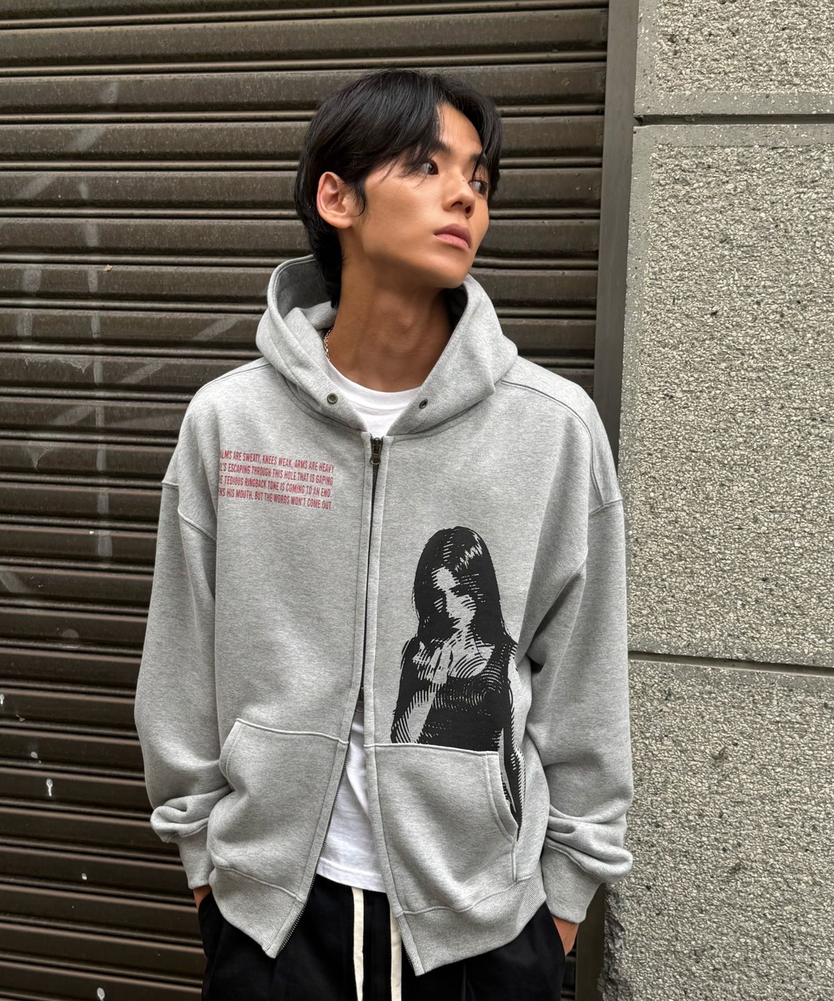 아모우(AMOU) Call back Hoodie Zip-up WHITE GRAY