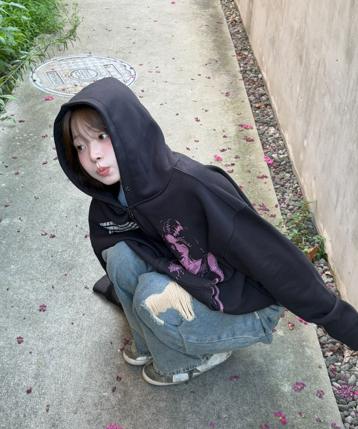 아모우(AMOU) Call back Hoodie Zip-up BLACK