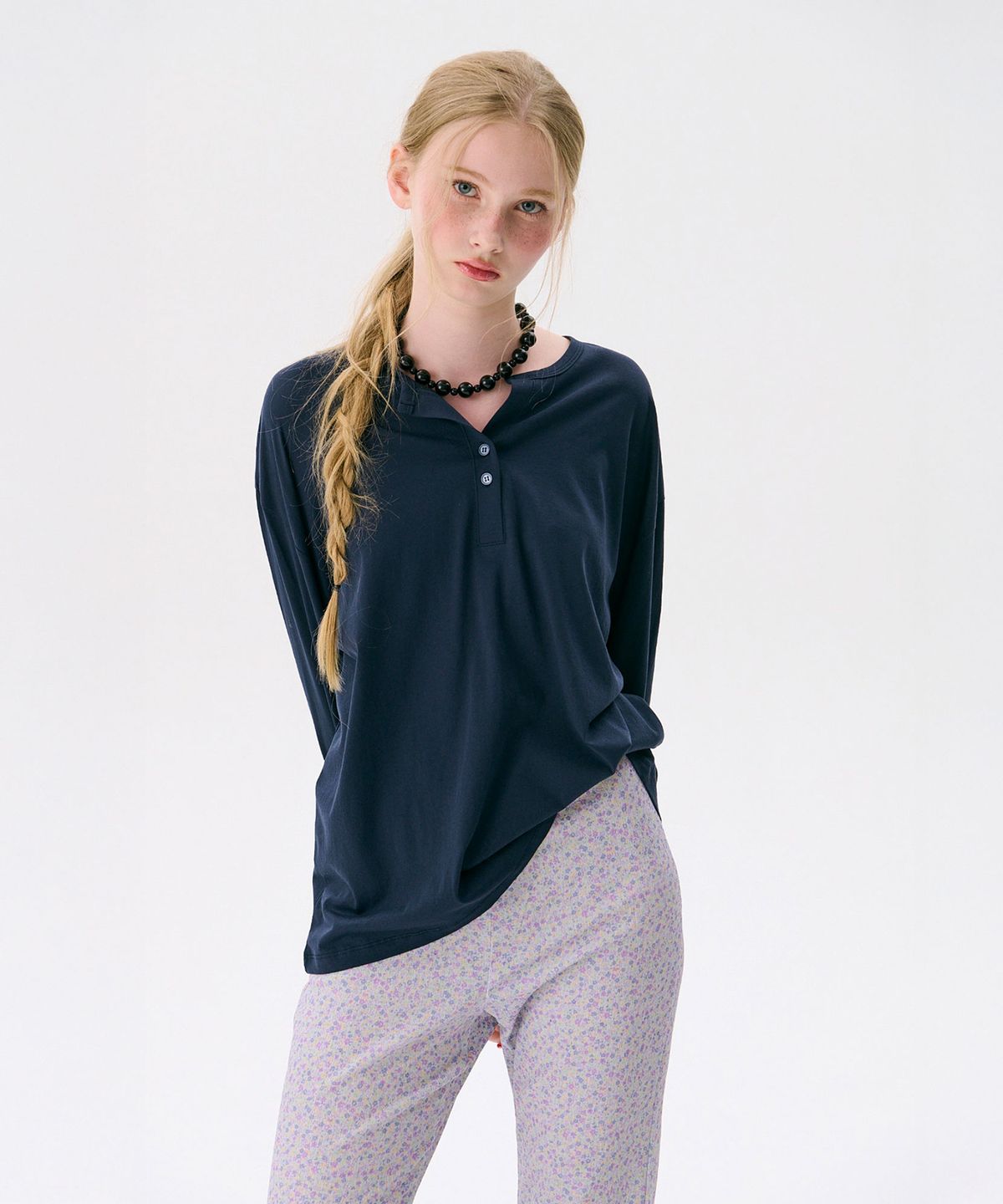 준준스페이스(JUNEJUNE SPACE) Henley Oversized T-shirts_Navy(헨리 오버사이즈 티셔츠_네이비)