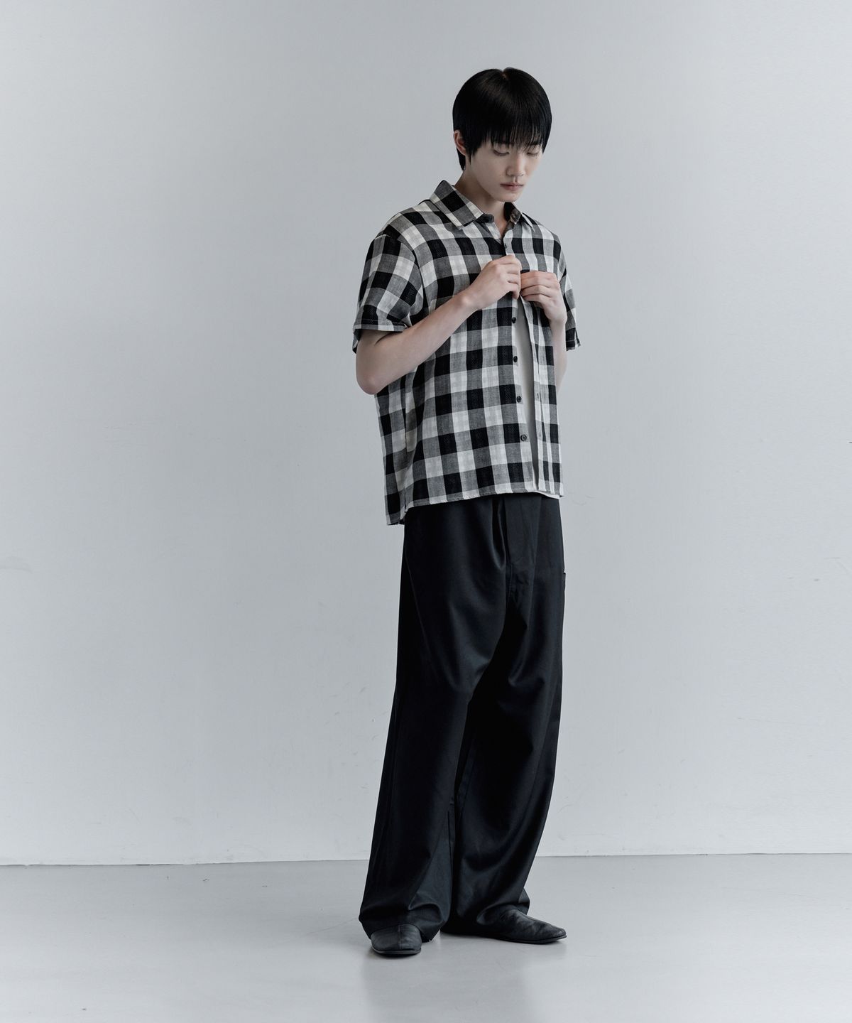 키류(KIRYU) BUFFALO BIG CHECK HALF SHIRT_WHITE
