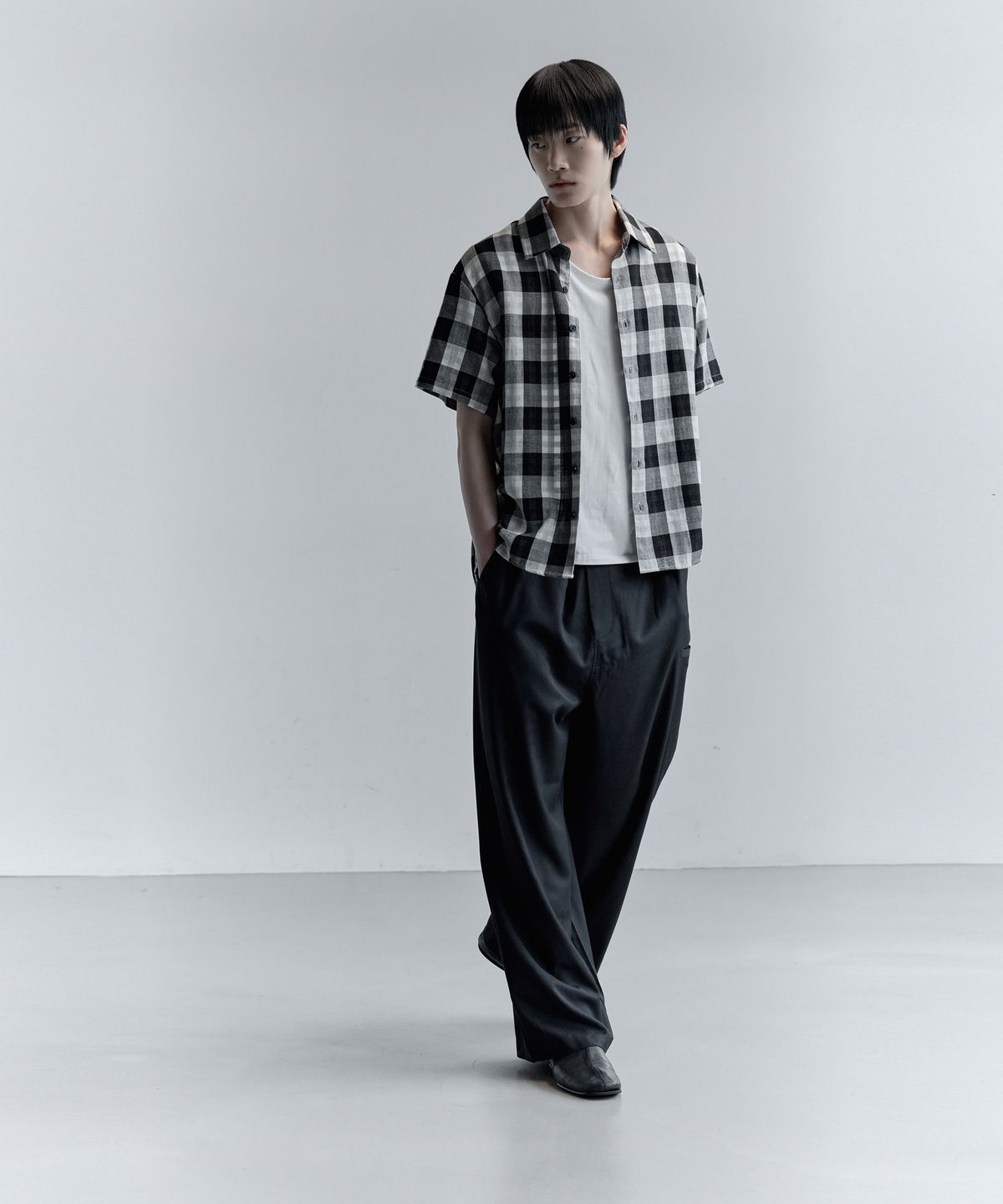 키류(KIRYU) BUFFALO BIG CHECK HALF SHIRT_WHITE