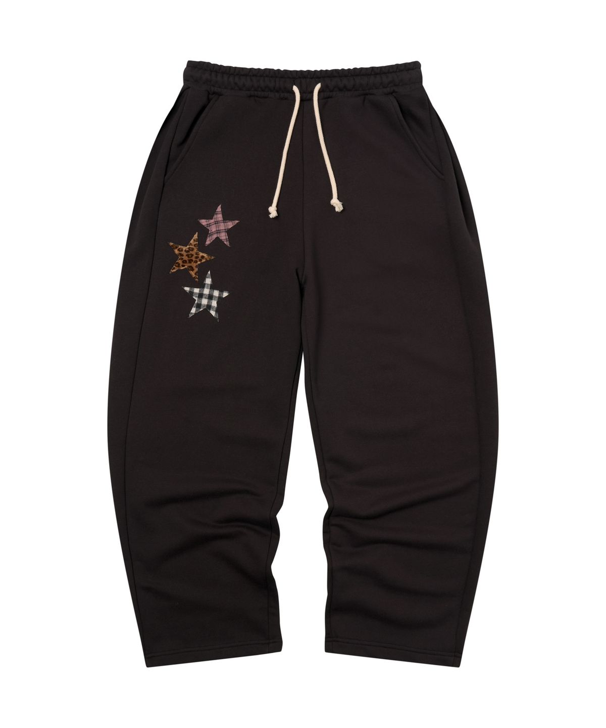아모우(AMOU) Mix Star Applique Sweat pants BLACK