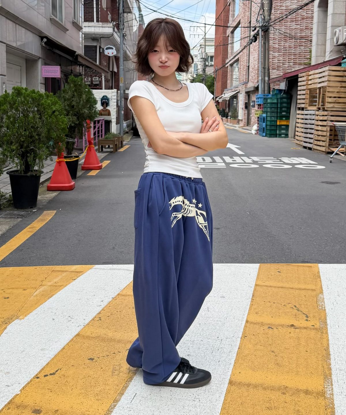 아모우(AMOU) Bone Horse Sweat pants BLUE