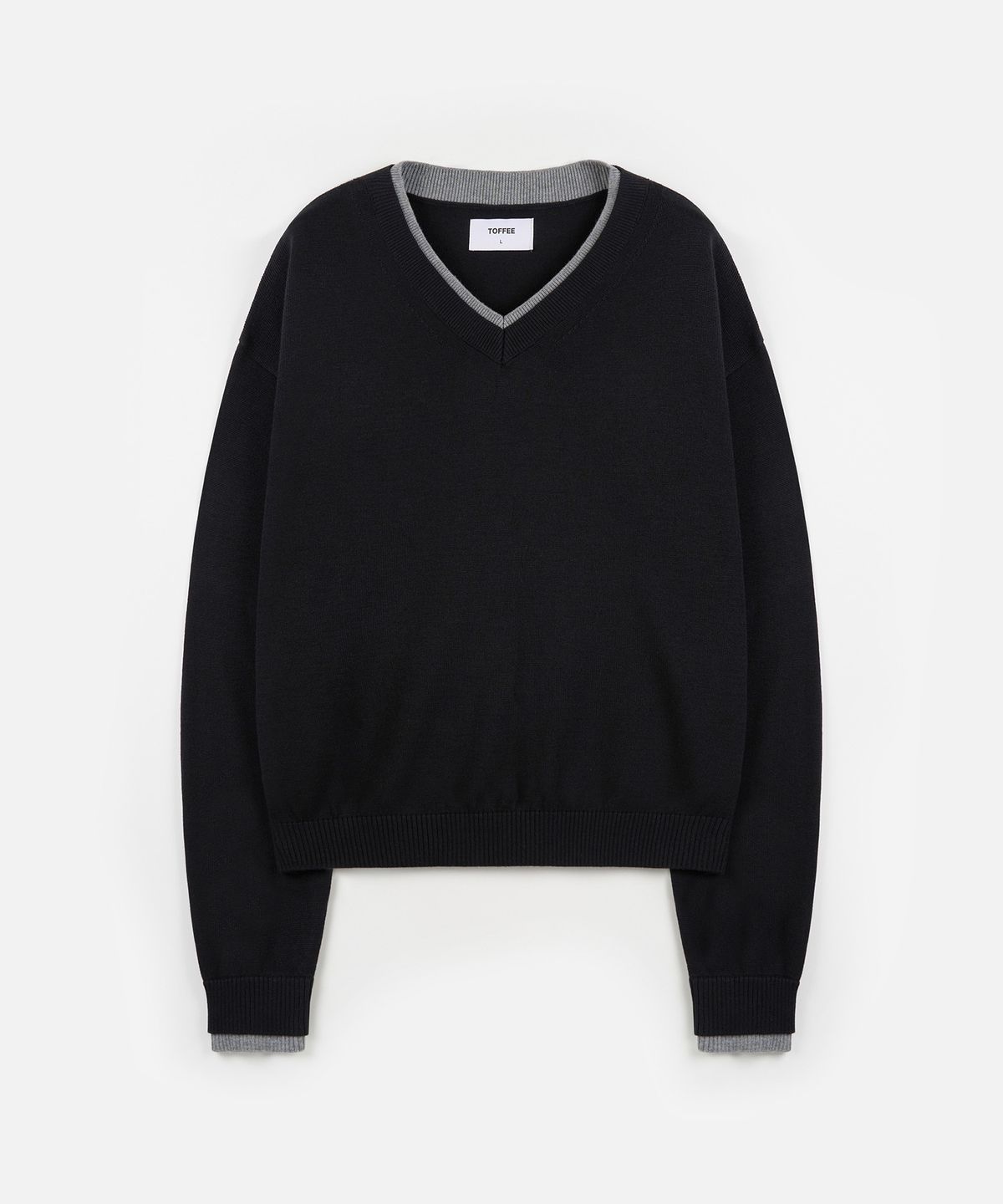 토피(TOFFEE) 브이넥 레이어드 니트 (BLACK)