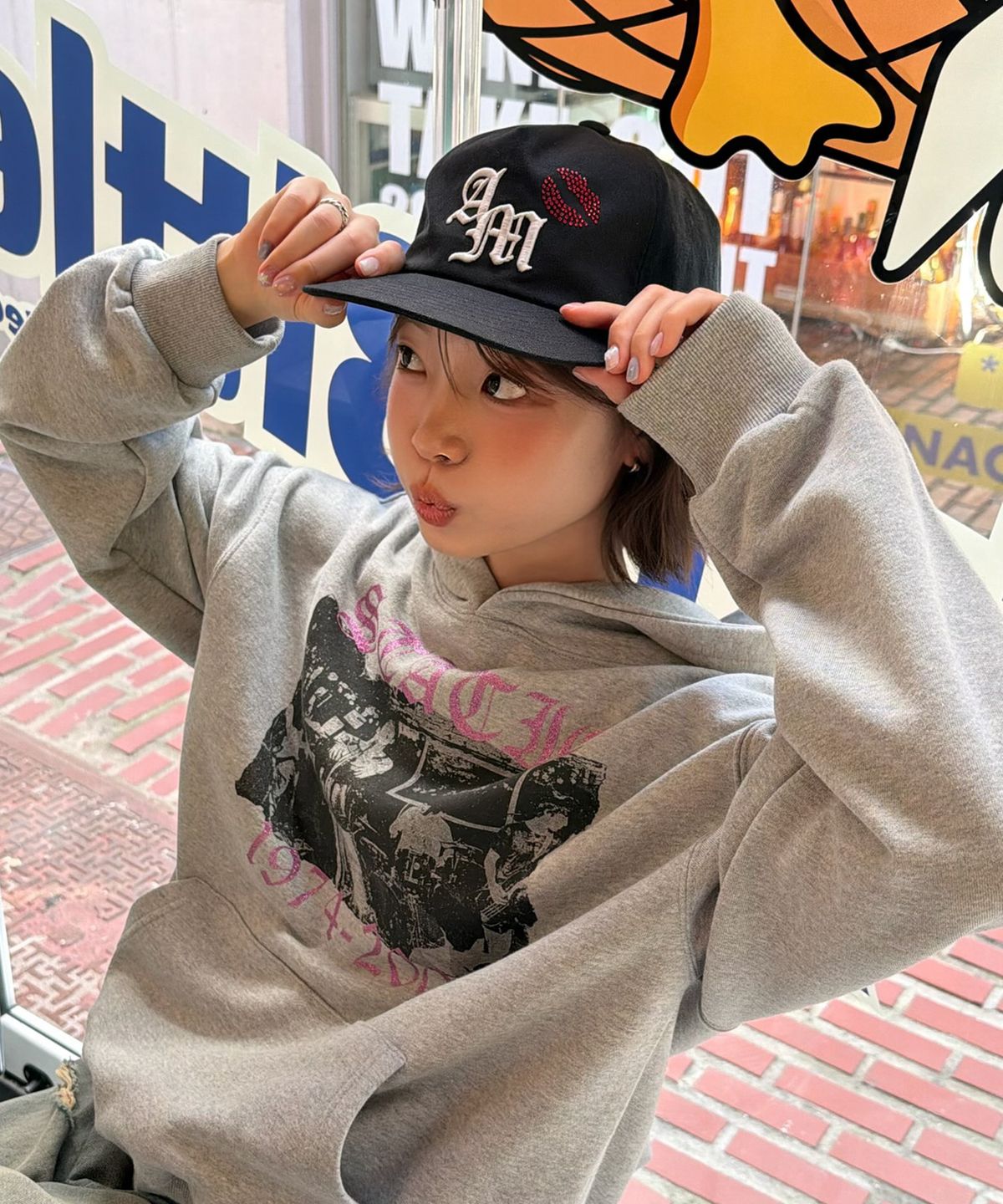 아모우(AMOU) AM Kiss Mark 5Pannel CAP BLACK