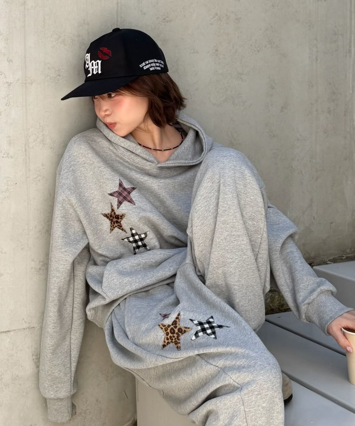 아모우(AMOU) AM Kiss Mark 5Pannel CAP BLACK