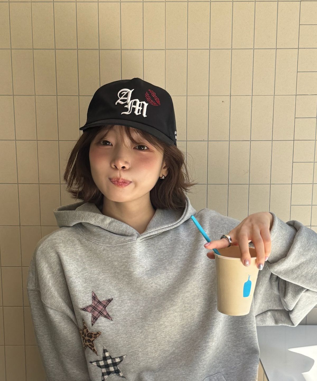 아모우(AMOU) AM Kiss Mark 5Pannel CAP BLACK