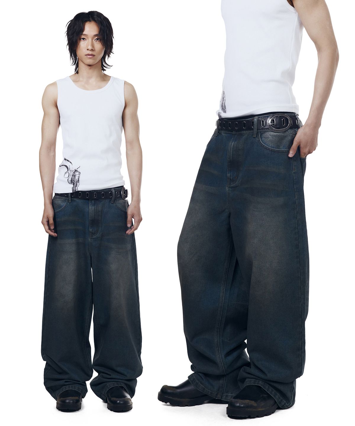 아캄(AAKAM) Dirty Waxed Denim Pants (Blue)