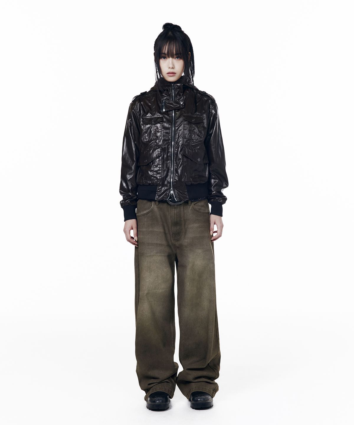 아캄(AAKAM) Dirty Waxed Denim Pants (Black)