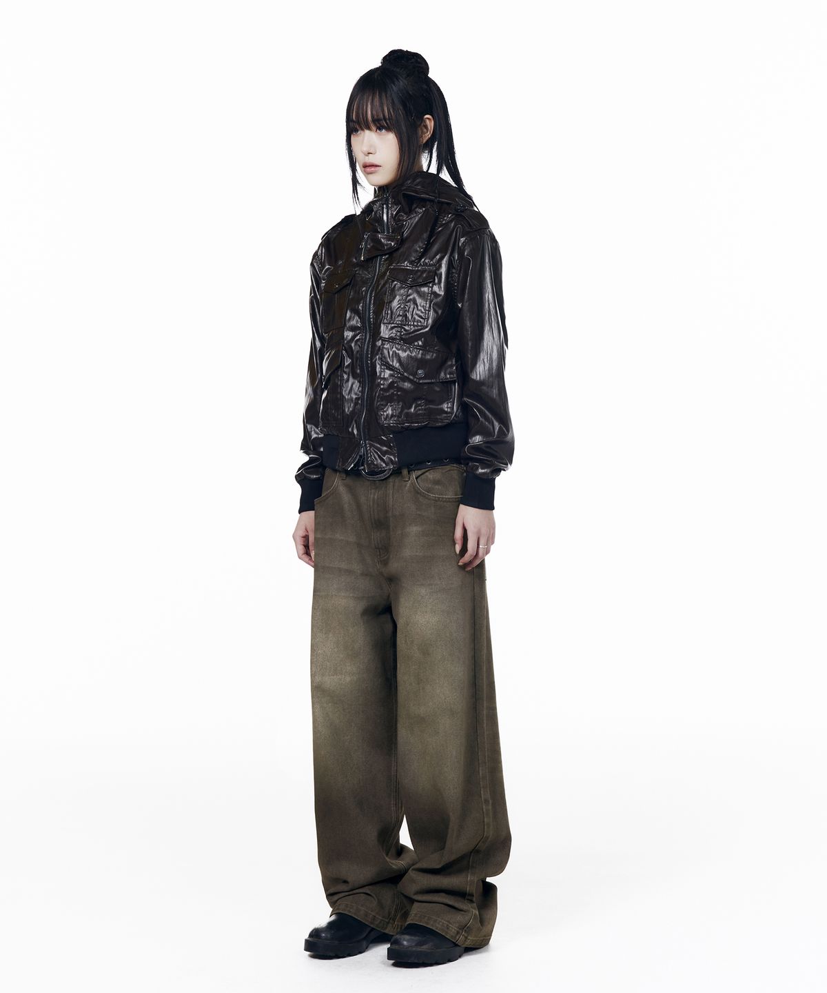 아캄(AAKAM) Dirty Waxed Denim Pants (Black)