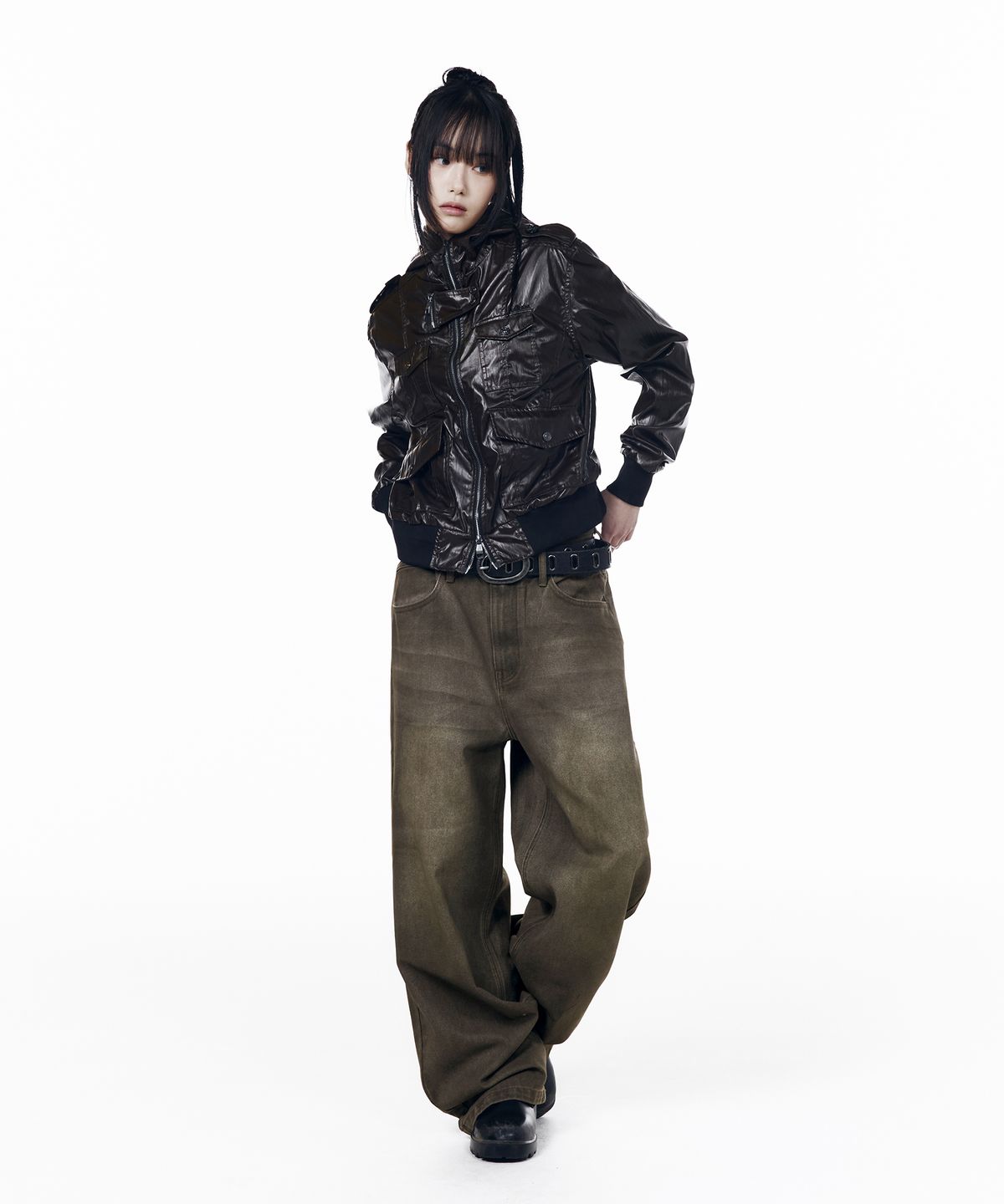 아캄(AAKAM) Dirty Waxed Denim Pants (Black)