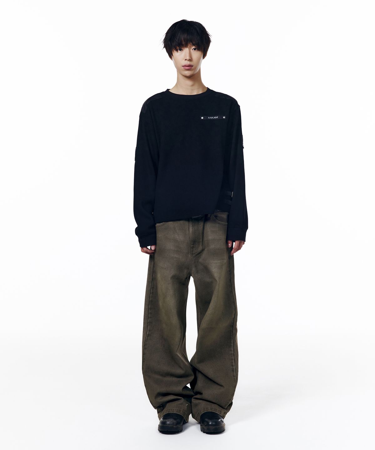 아캄(AAKAM) Dirty Waxed Denim Pants (Black)