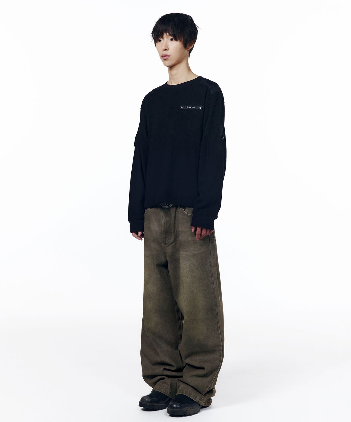 아캄(AAKAM) Dirty Waxed Denim Pants (Black)
