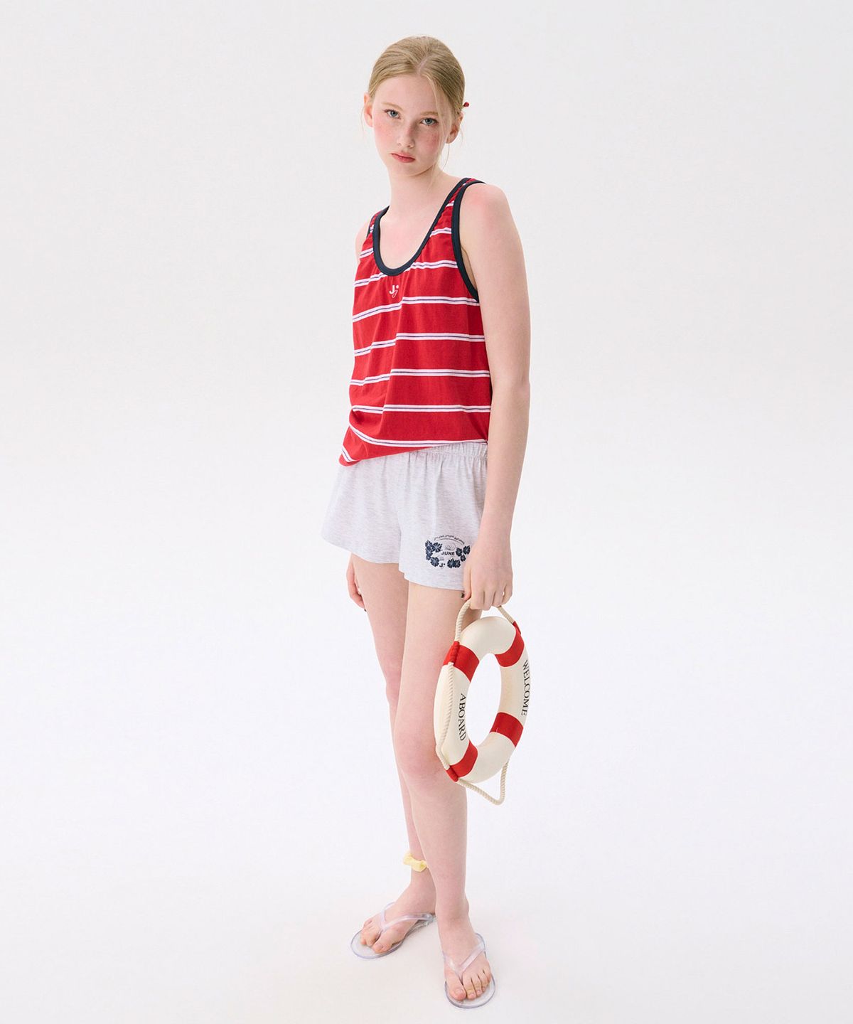 준준스페이스(JUNEJUNE SPACE) Striped Sleeveless Top_Red(스트라이프 민소매 탑_레드)