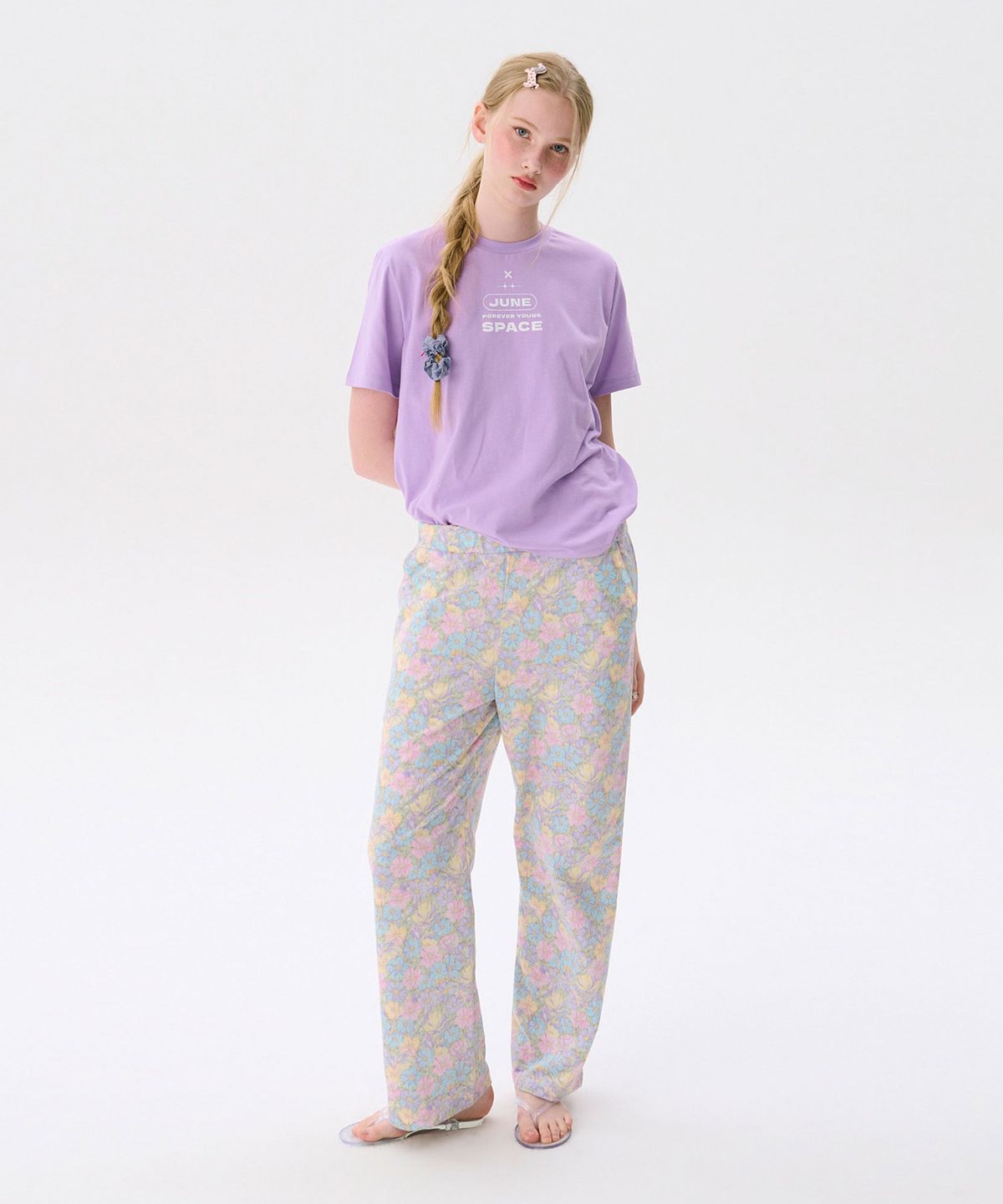준준스페이스(JUNEJUNE SPACE) 26 Flower Banding Pants_Purple(26 플라워 밴딩 팬츠_퍼플)