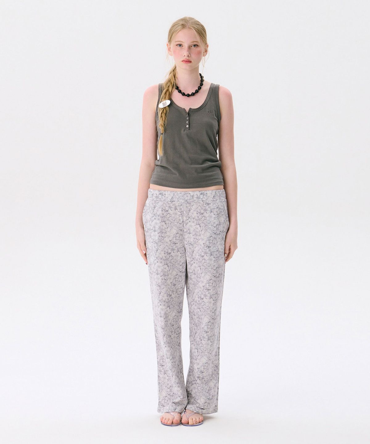 준준스페이스(JUNEJUNE SPACE) 26 Flower Banding Pants_Grey(26 플라워 밴딩 팬츠_그레이)