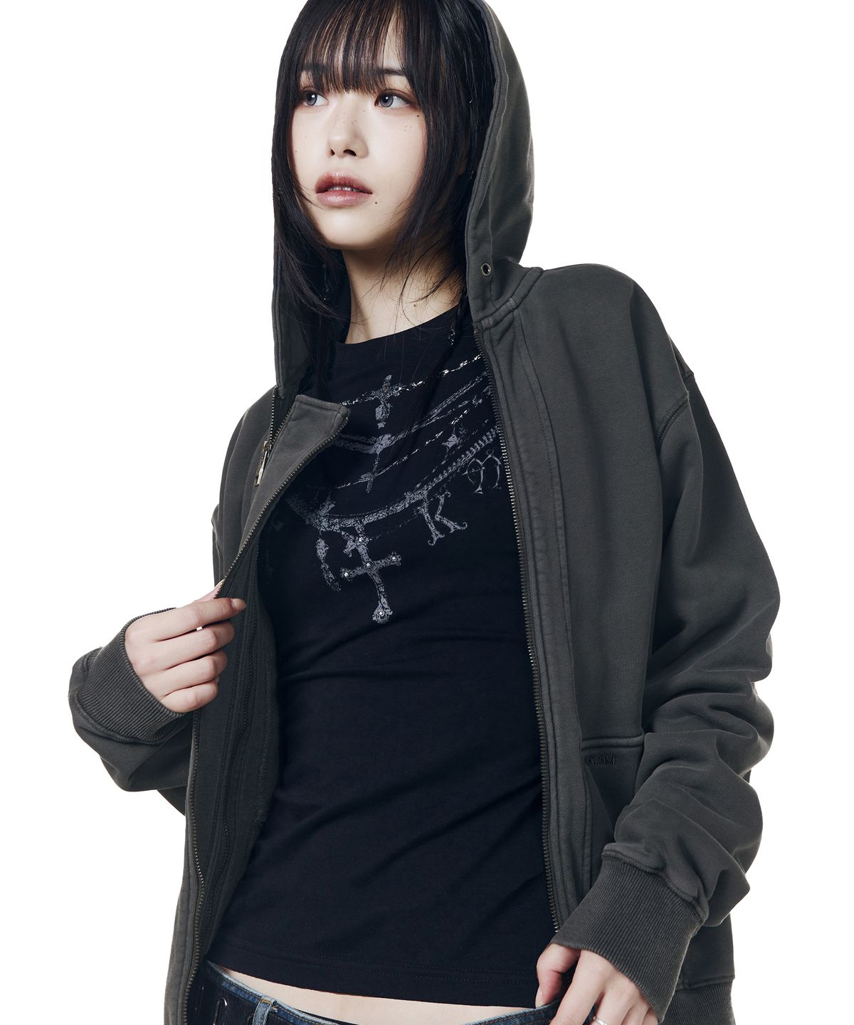 아캄(AAKAM) Double Zippered Zip-Up Hoodie (Dark Gray)