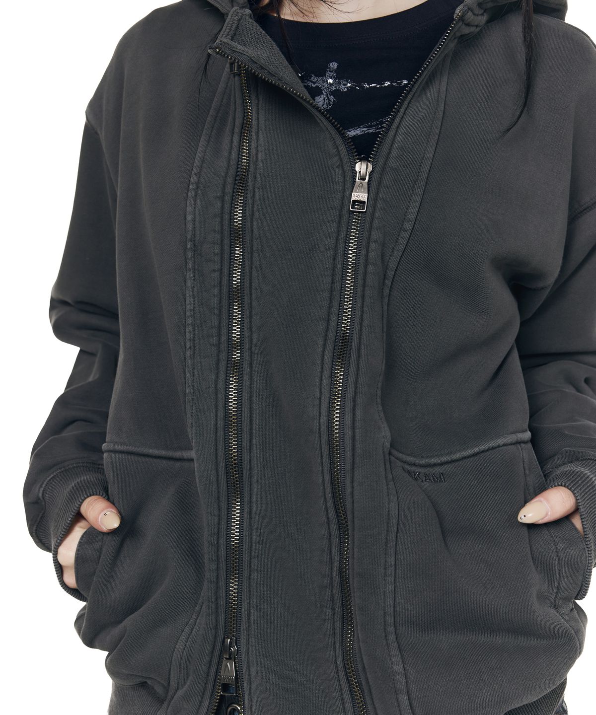 아캄(AAKAM) Double Zippered Zip-Up Hoodie (Dark Gray)