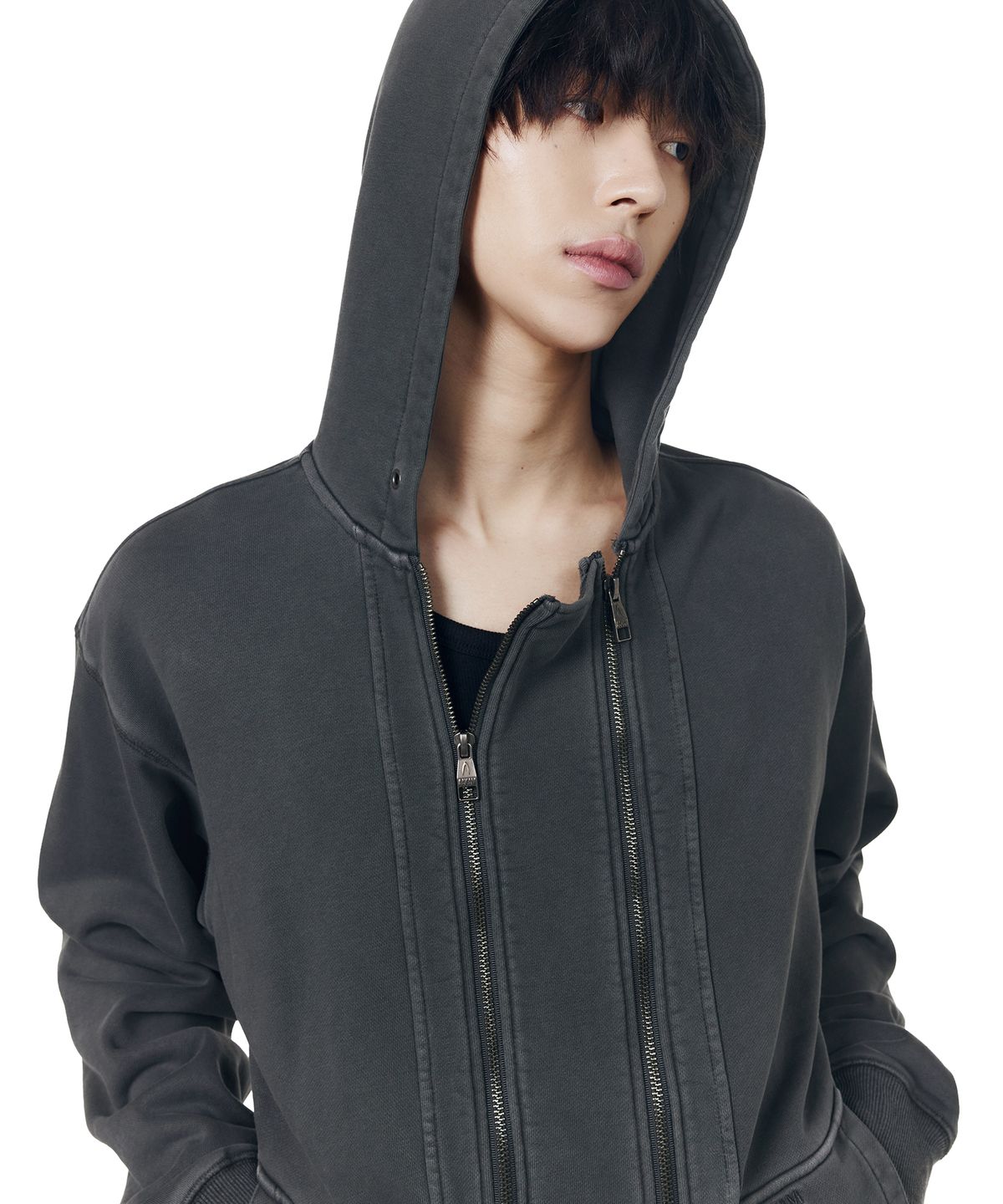 아캄(AAKAM) Double Zippered Zip-Up Hoodie (Dark Gray)