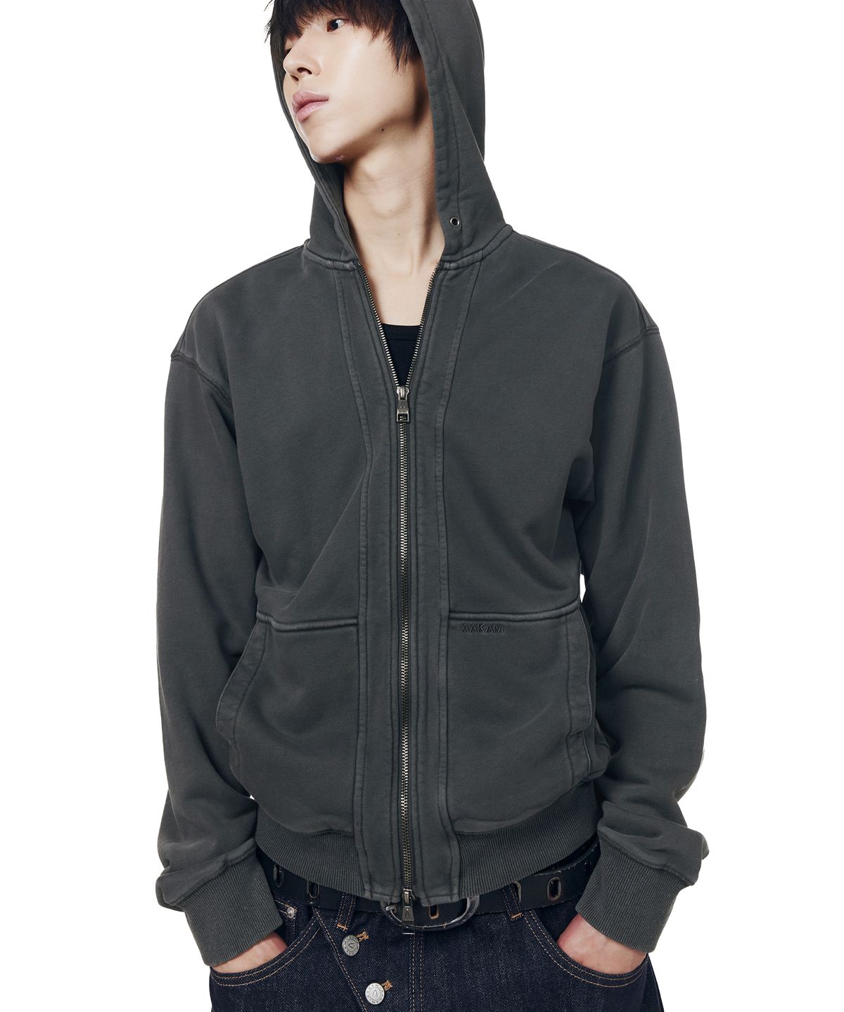 아캄(AAKAM) Double Zippered Zip-Up Hoodie (Dark Gray)