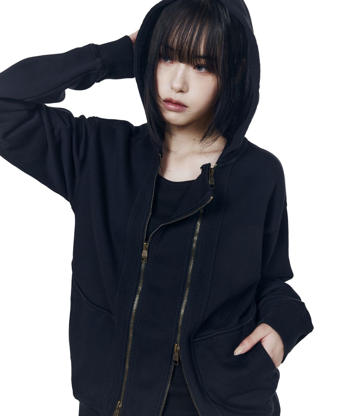 아캄(AAKAM) Double Zippered Zip-Up Hoodie (Black)