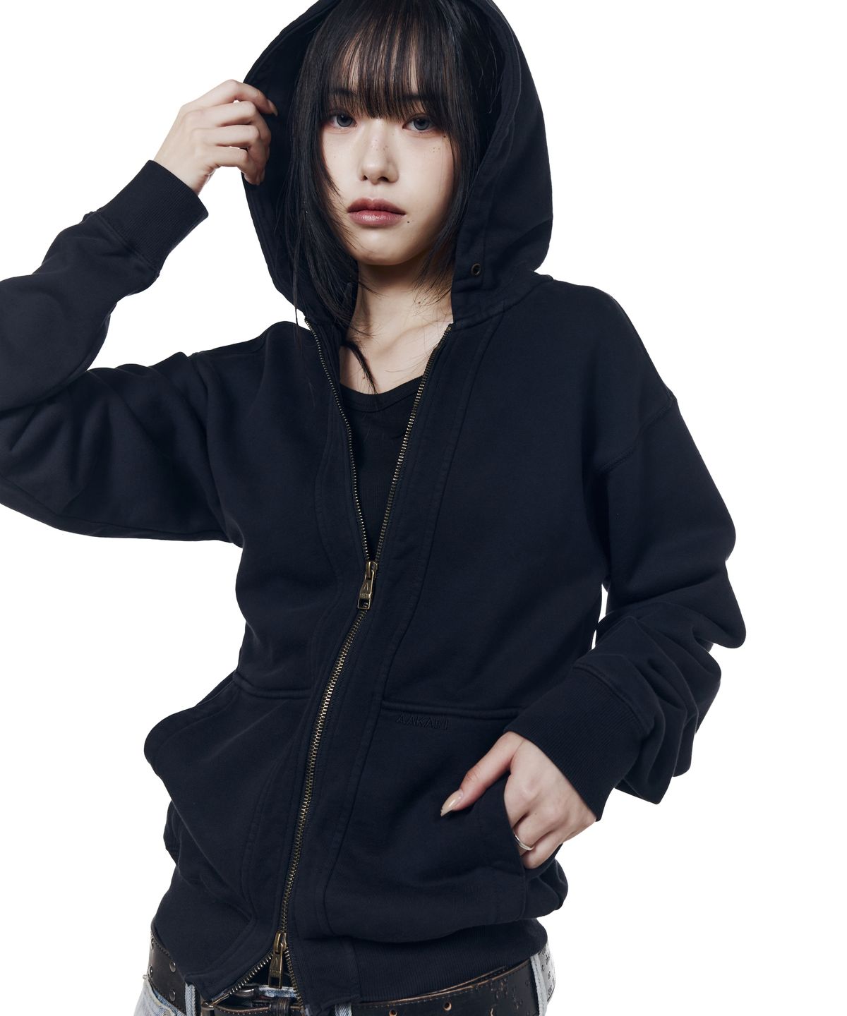 아캄(AAKAM) Double Zippered Zip-Up Hoodie (Black)