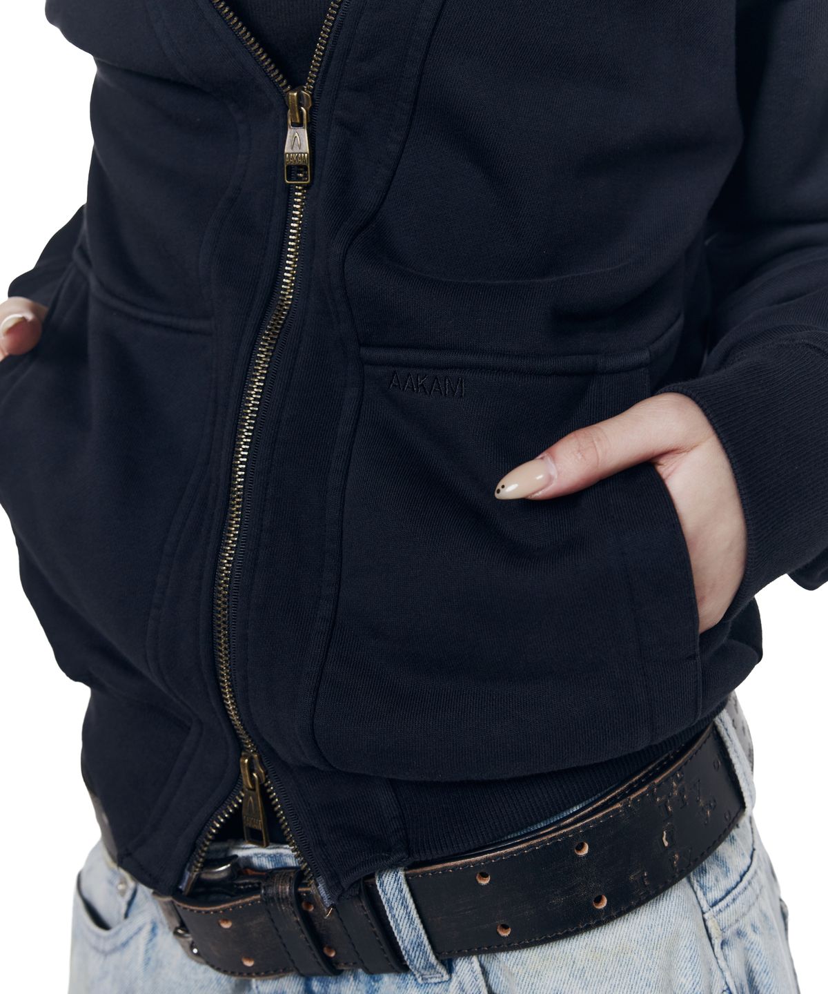 아캄(AAKAM) Double Zippered Zip-Up Hoodie (Black)