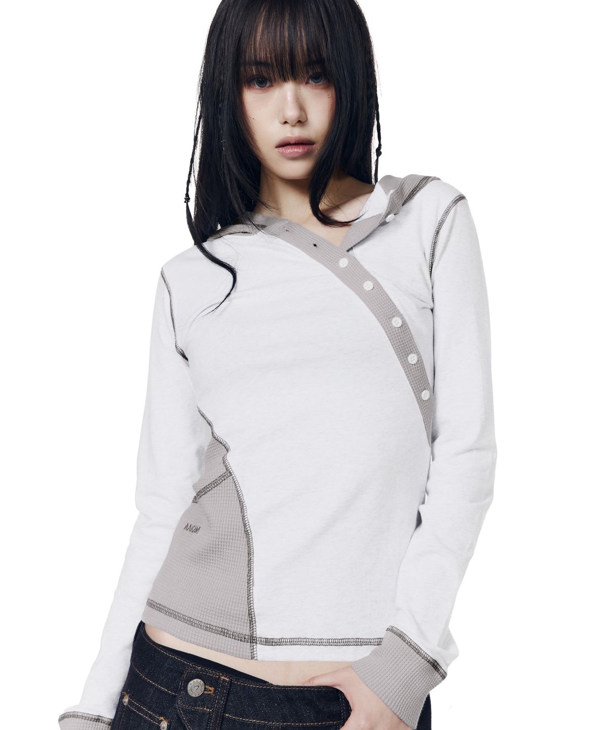 아캄(AAKAM) Slant Cut Hooded Long Sleeve (Light Gray)