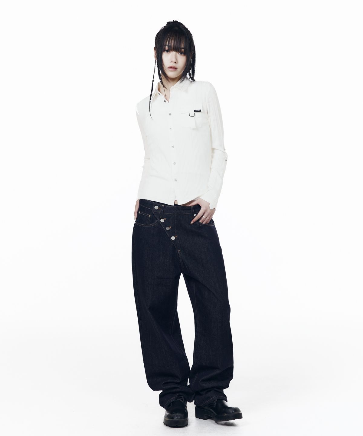 아캄(AAKAM) Roll-Up Pocket Long Shirts (White)