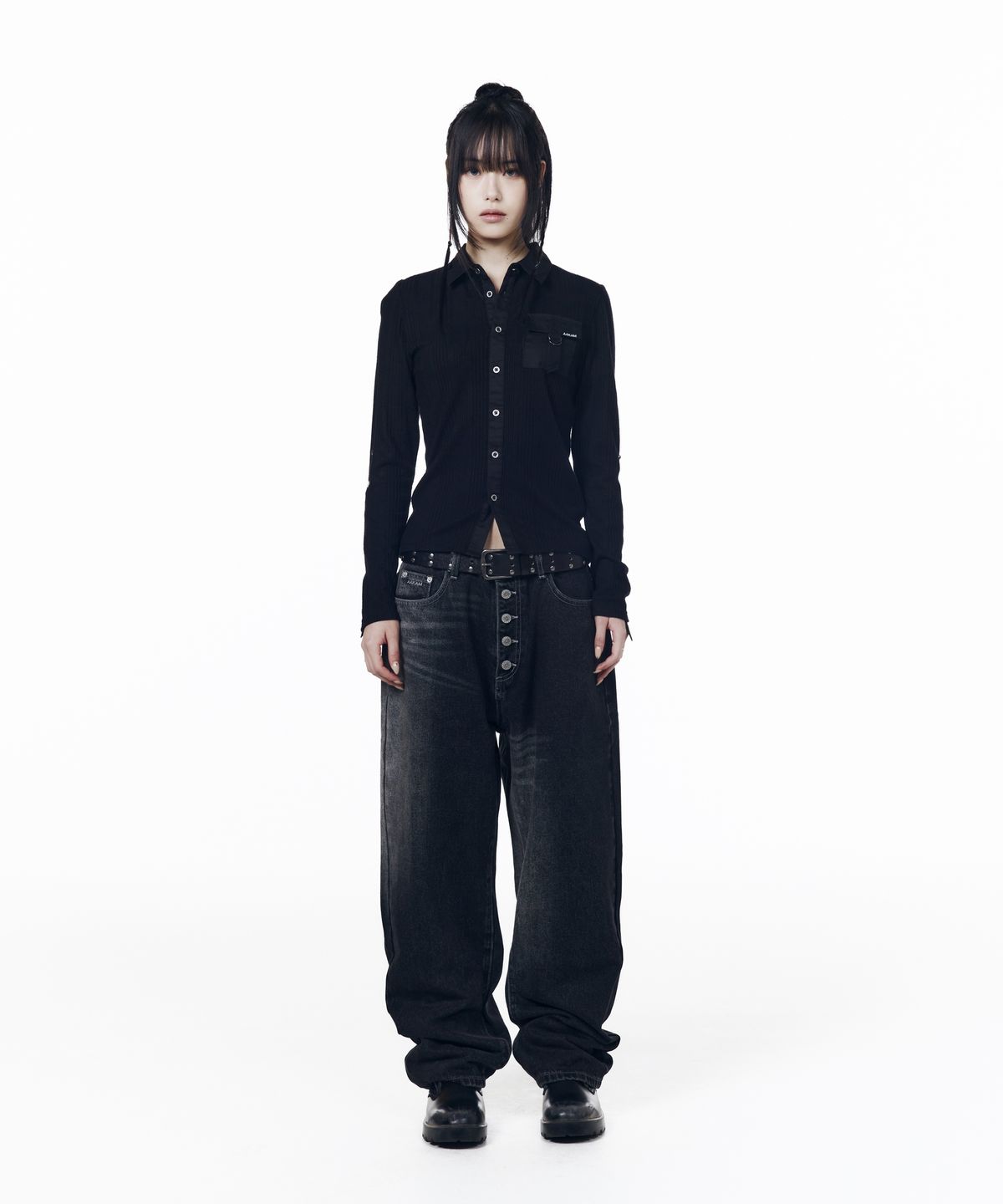 아캄(AAKAM) Roll-Up Pocket Long Shirts (Black)