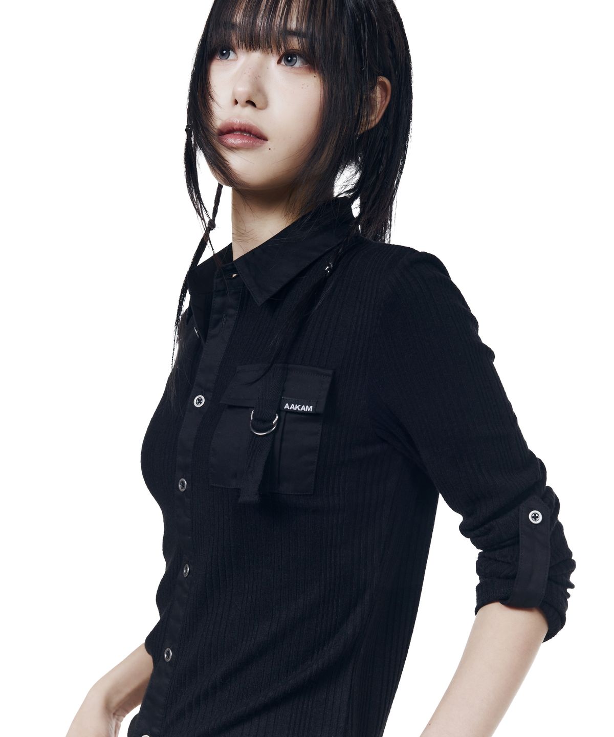 아캄(AAKAM) Roll-Up Pocket Long Shirts (Black)