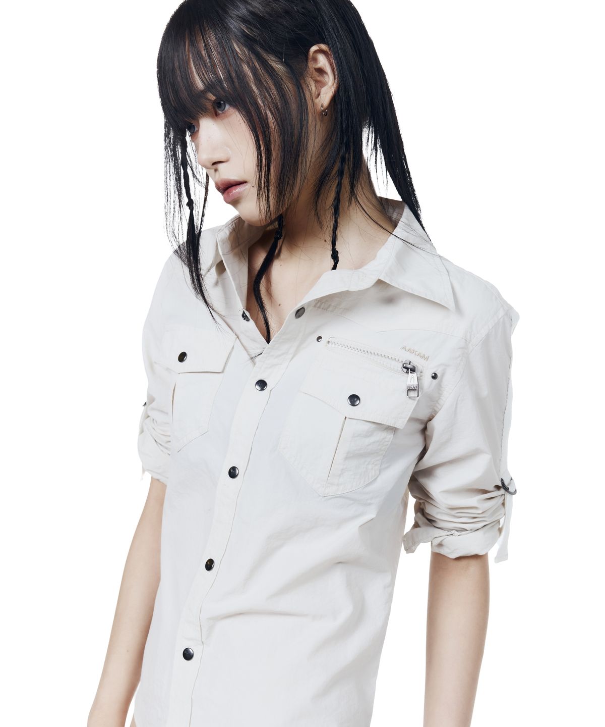 아캄(AAKAM) Roll-Up Nylon Safari Shirts (Light Beige)