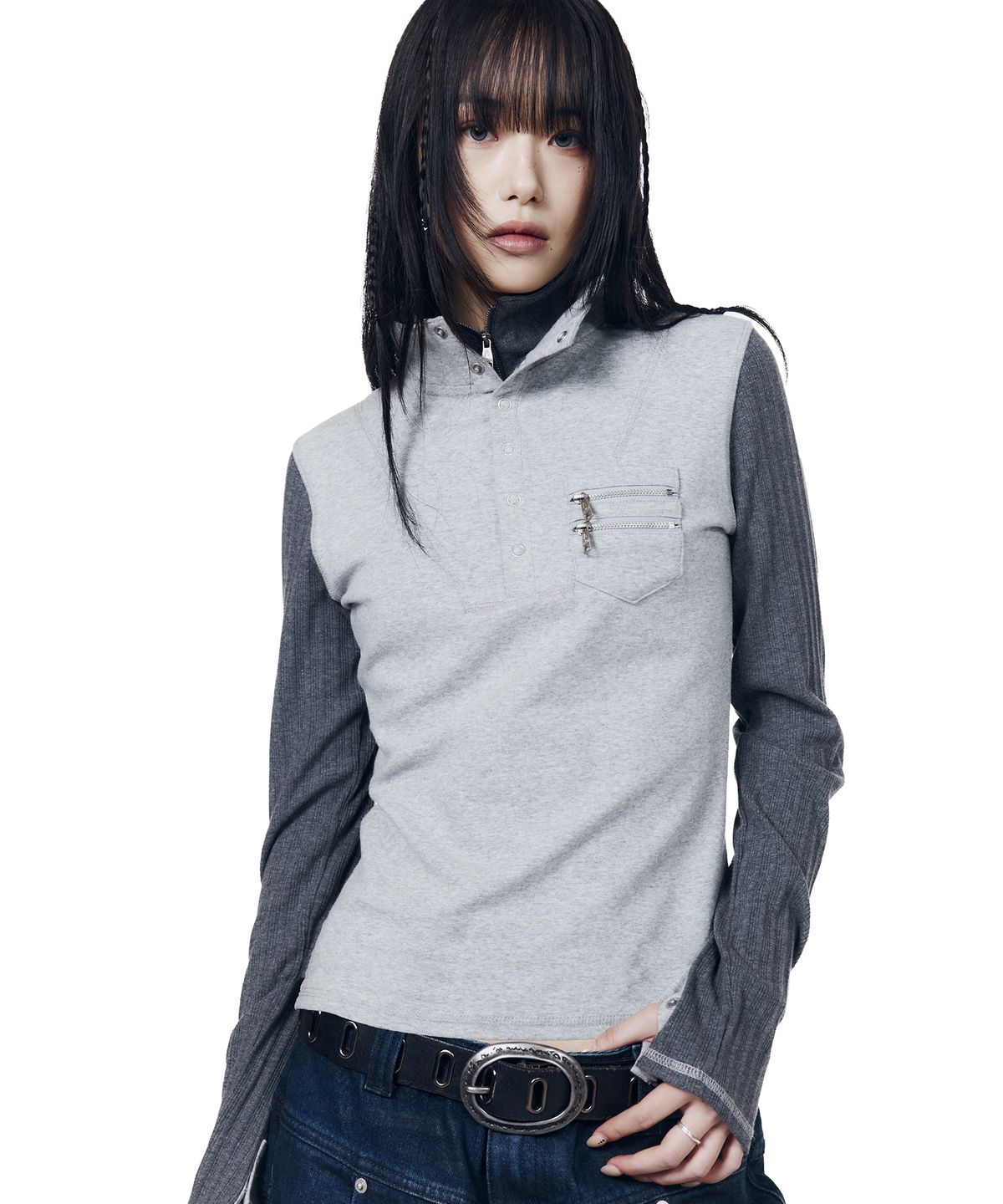 아캄(AAKAM) Double High Neck Long Sleeve (Gray)