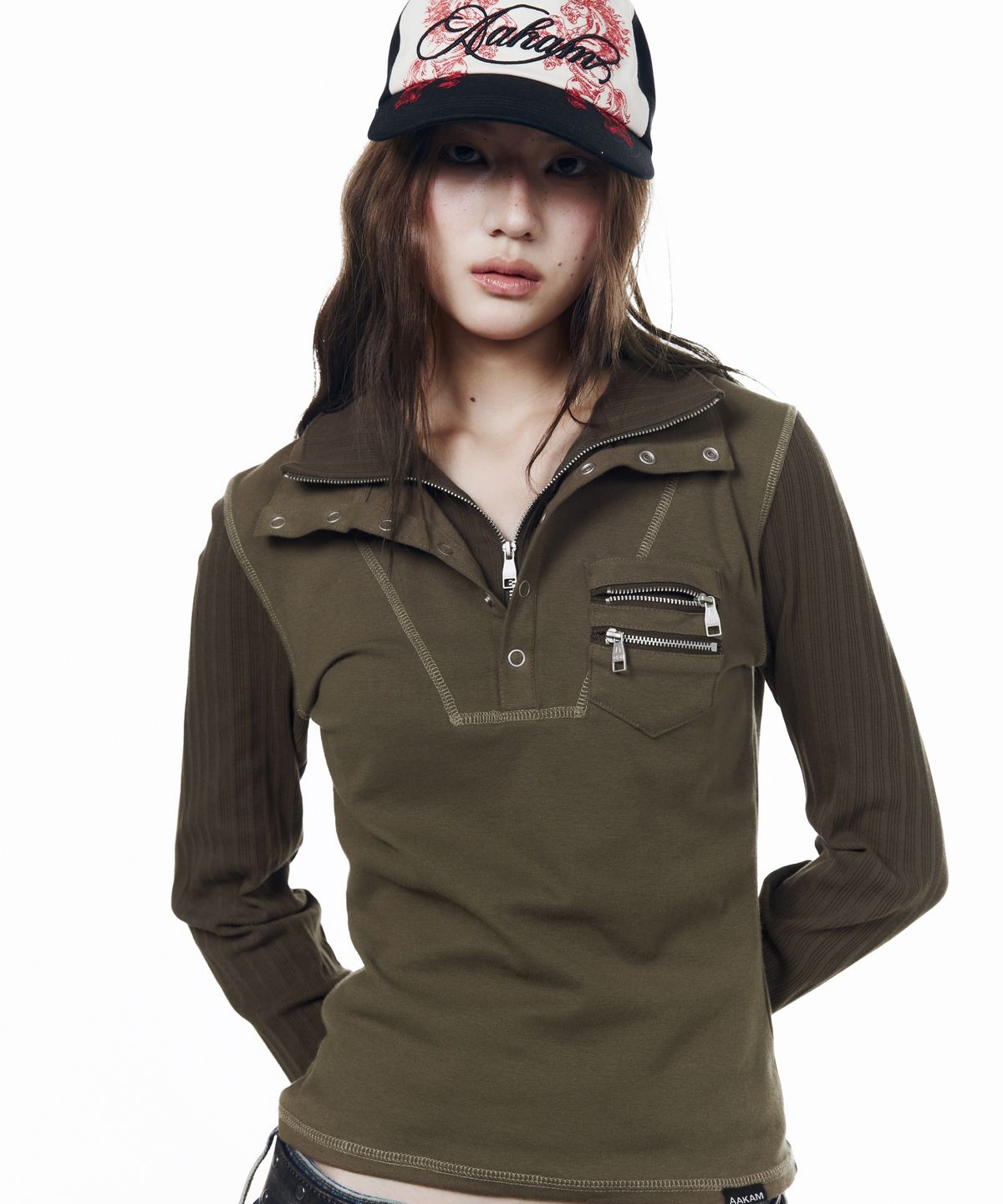 아캄(AAKAM) Double High Neck Long Sleeve (Brown)