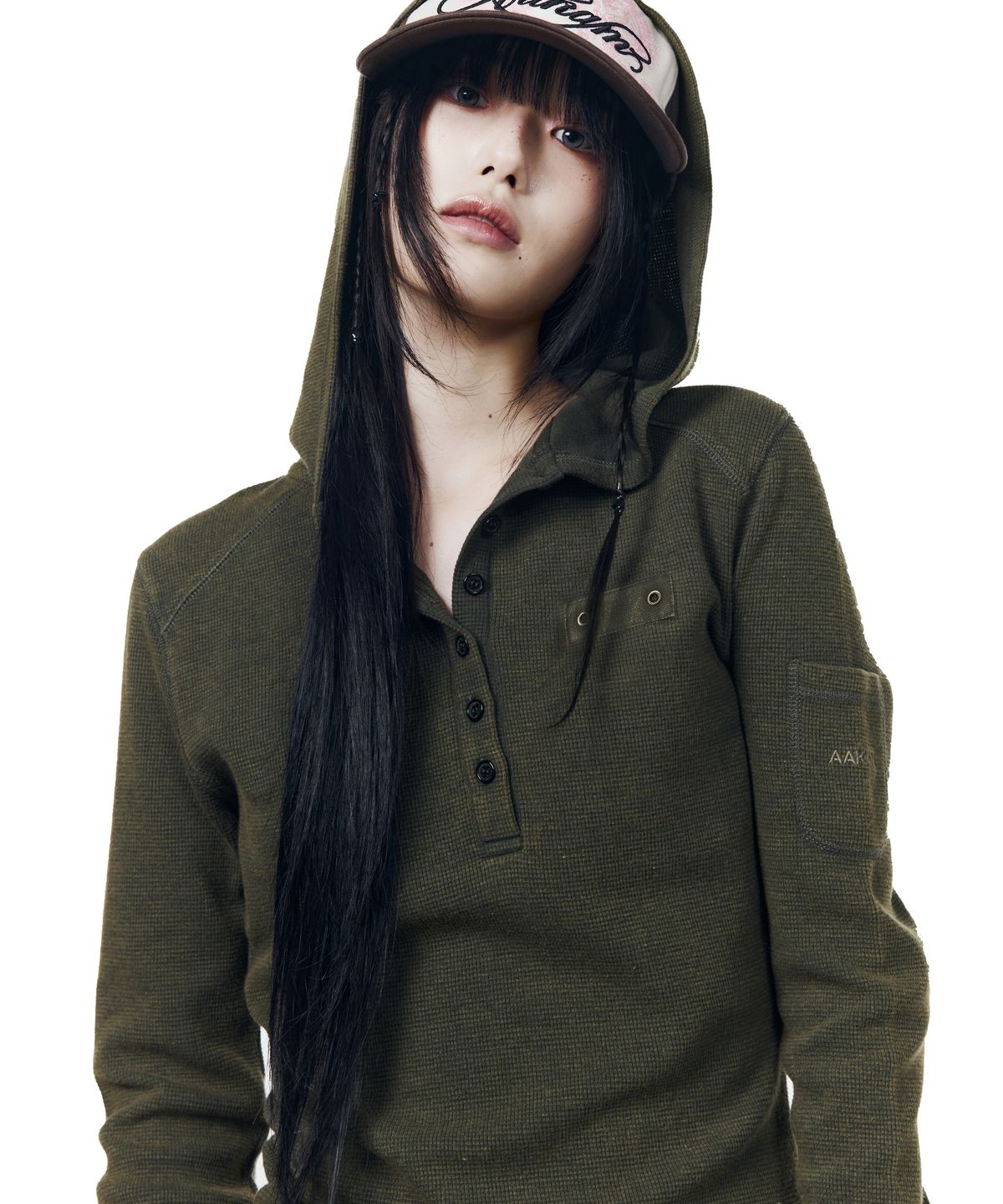 아캄(AAKAM) Bleach Washed Hooded Long Sleeve (Olive)