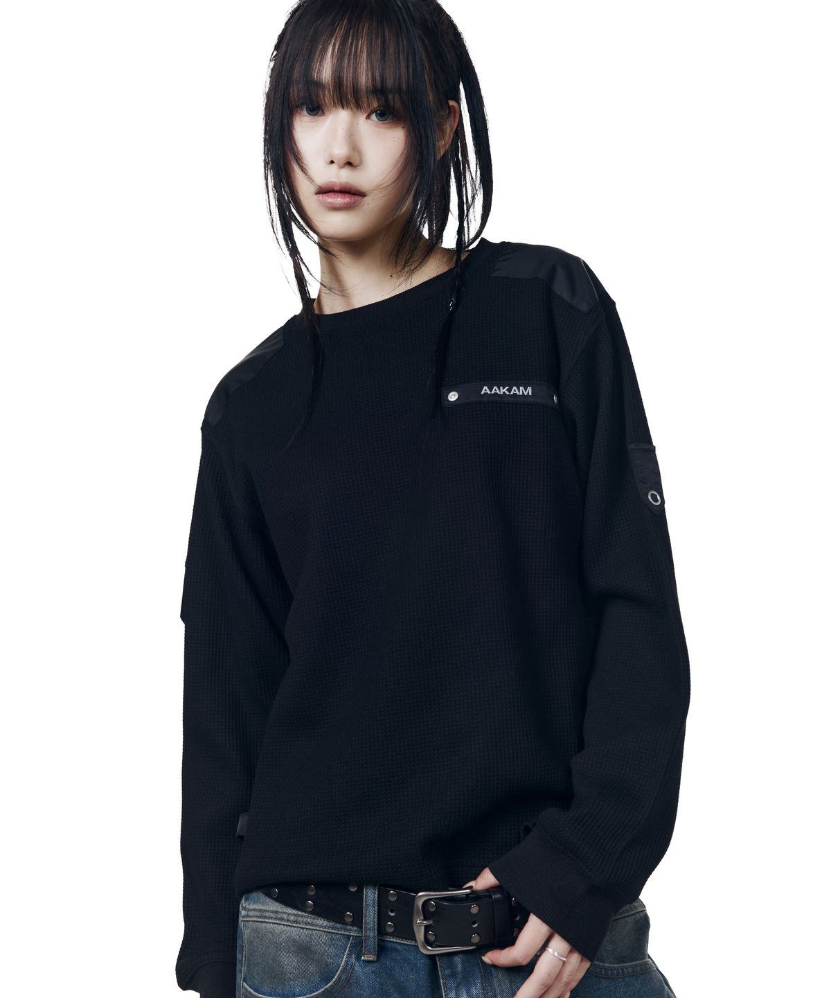 아캄(AAKAM) Waffle Aviator Long Sleeve (Black)