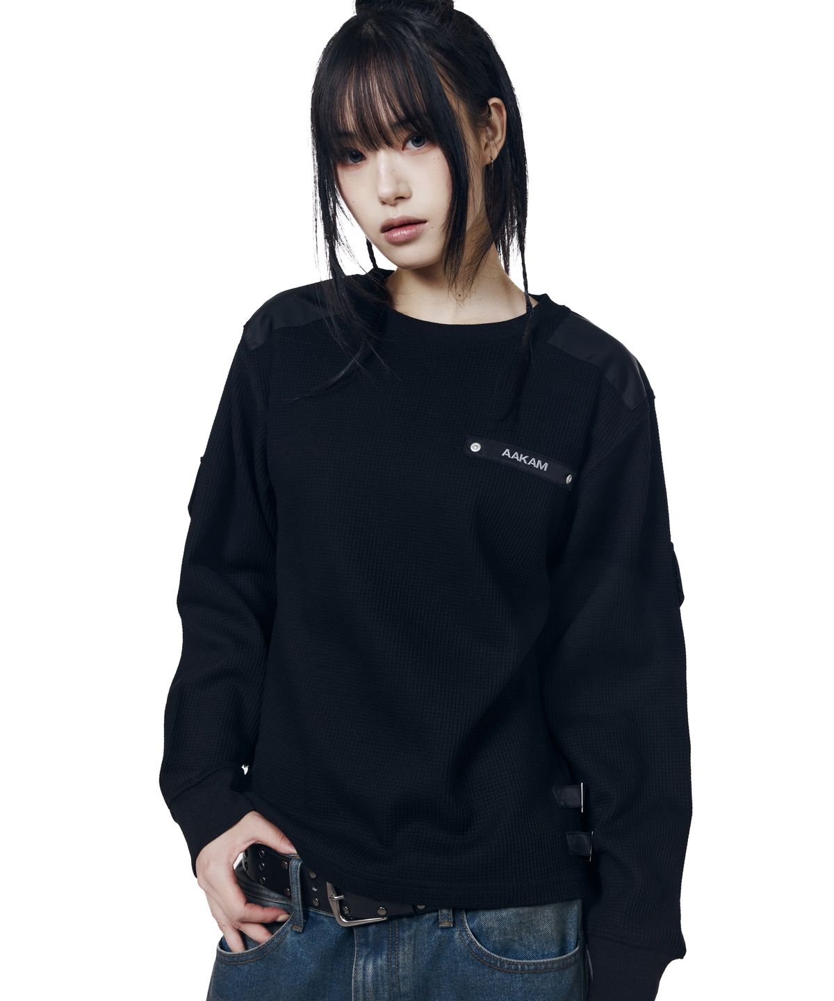 아캄(AAKAM) Waffle Aviator Long Sleeve (Black)